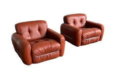 Jean Gillon Lounge Chairs in Terracotta Colored Leather for Probel, Brazil 1970s