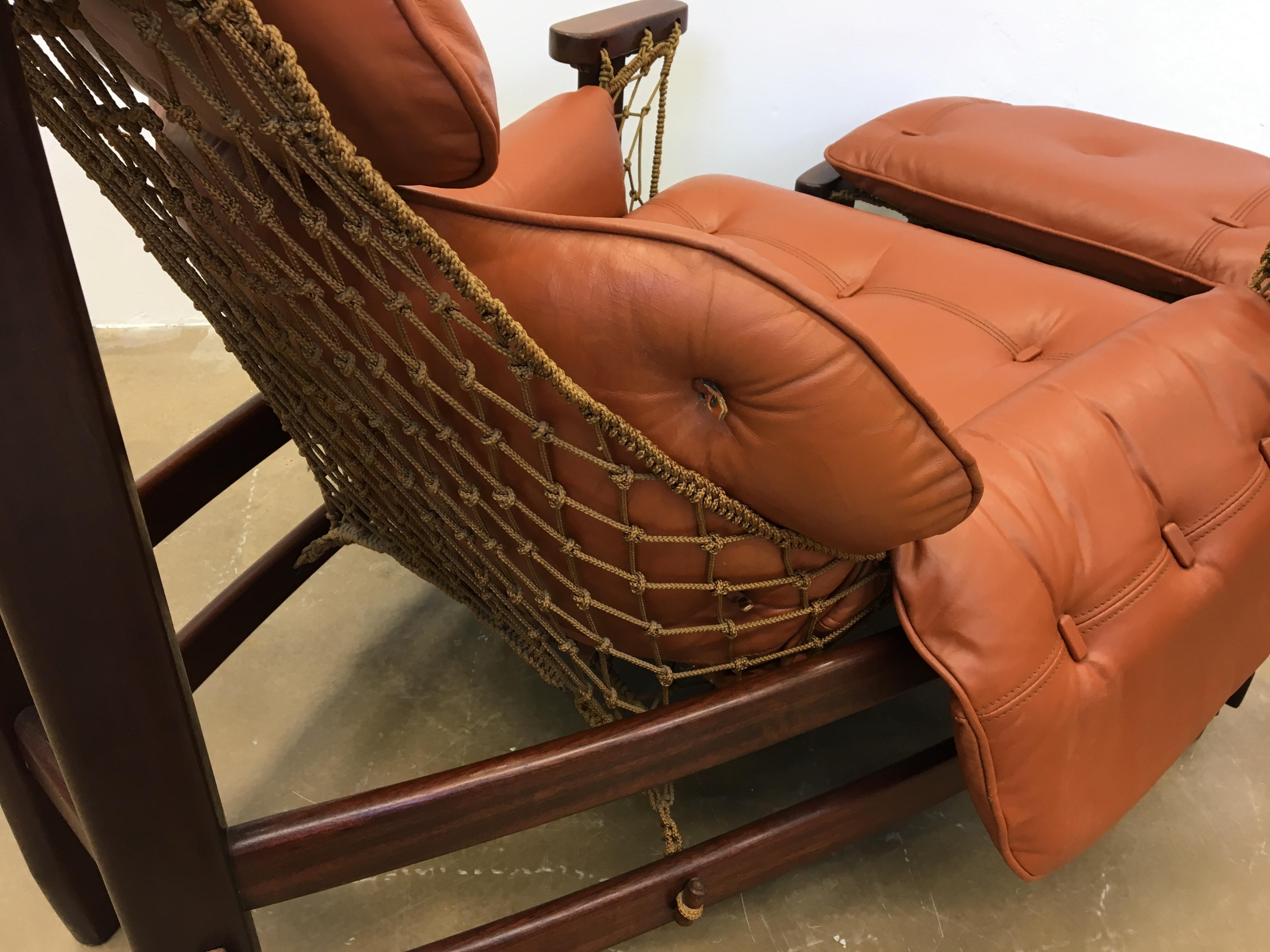 Jean Gillon 1960s Gran Captain Leather and Mahogany Armchair and Ottoman 6