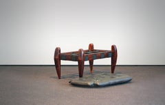 Jean Gillon Brazilian Jacarandá Rosewood Ottoman Stool Brown Leather by Wood Art