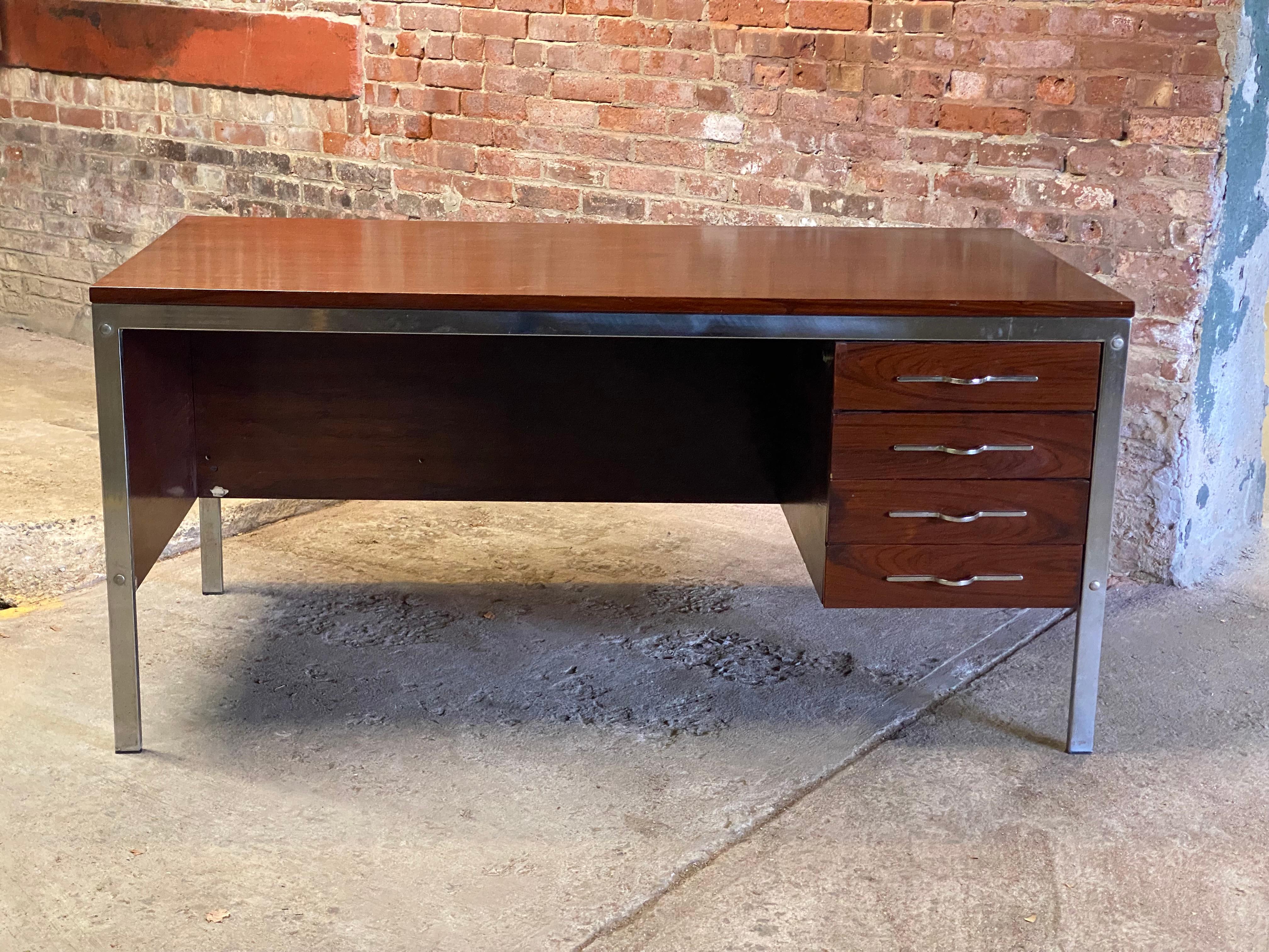 Mid-Century Modern Jean Gillon Brazilian Rosewood and Chrome Executive Desk For Sale