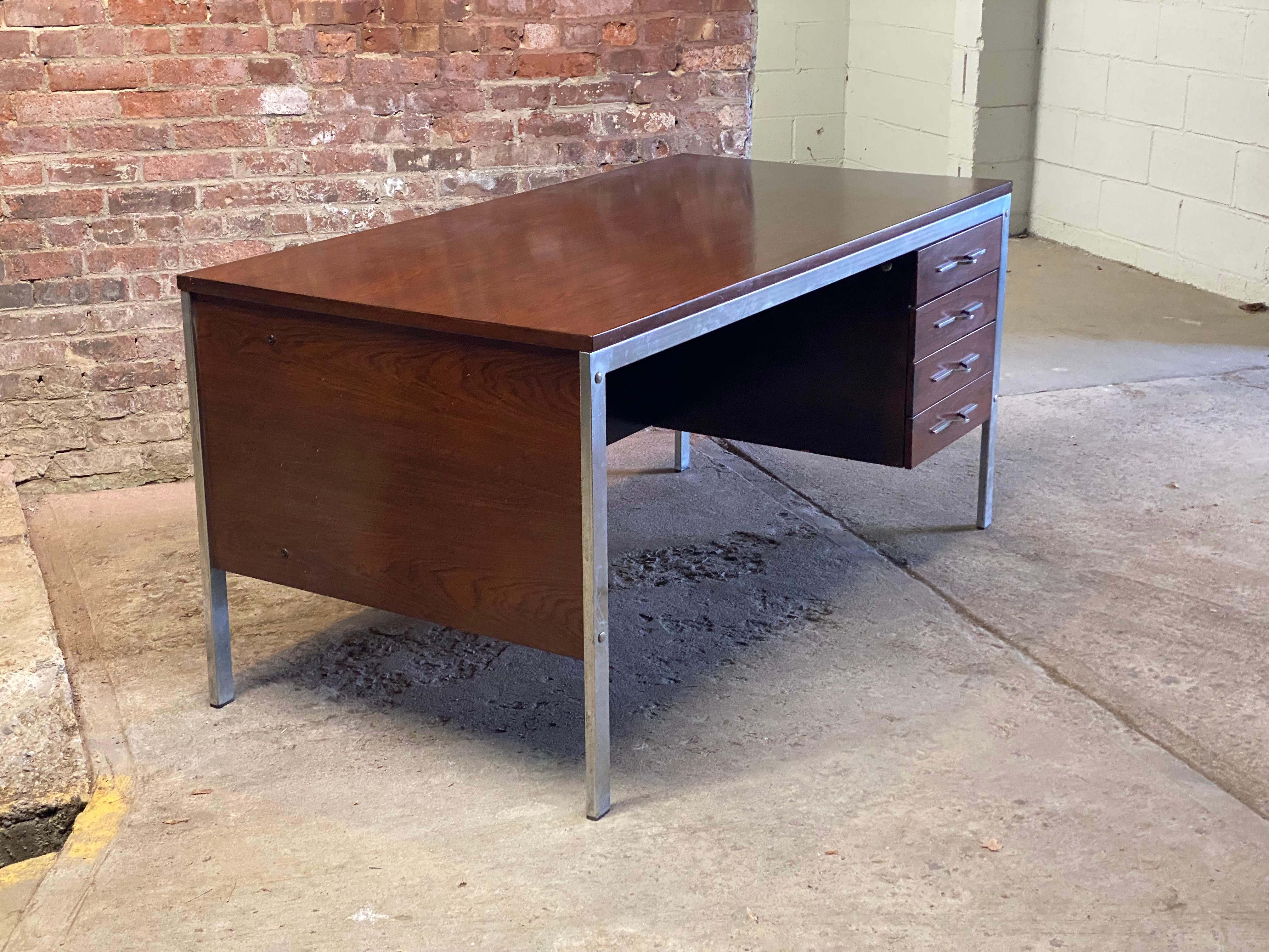 Veneer Jean Gillon Brazilian Rosewood and Chrome Executive Desk For Sale