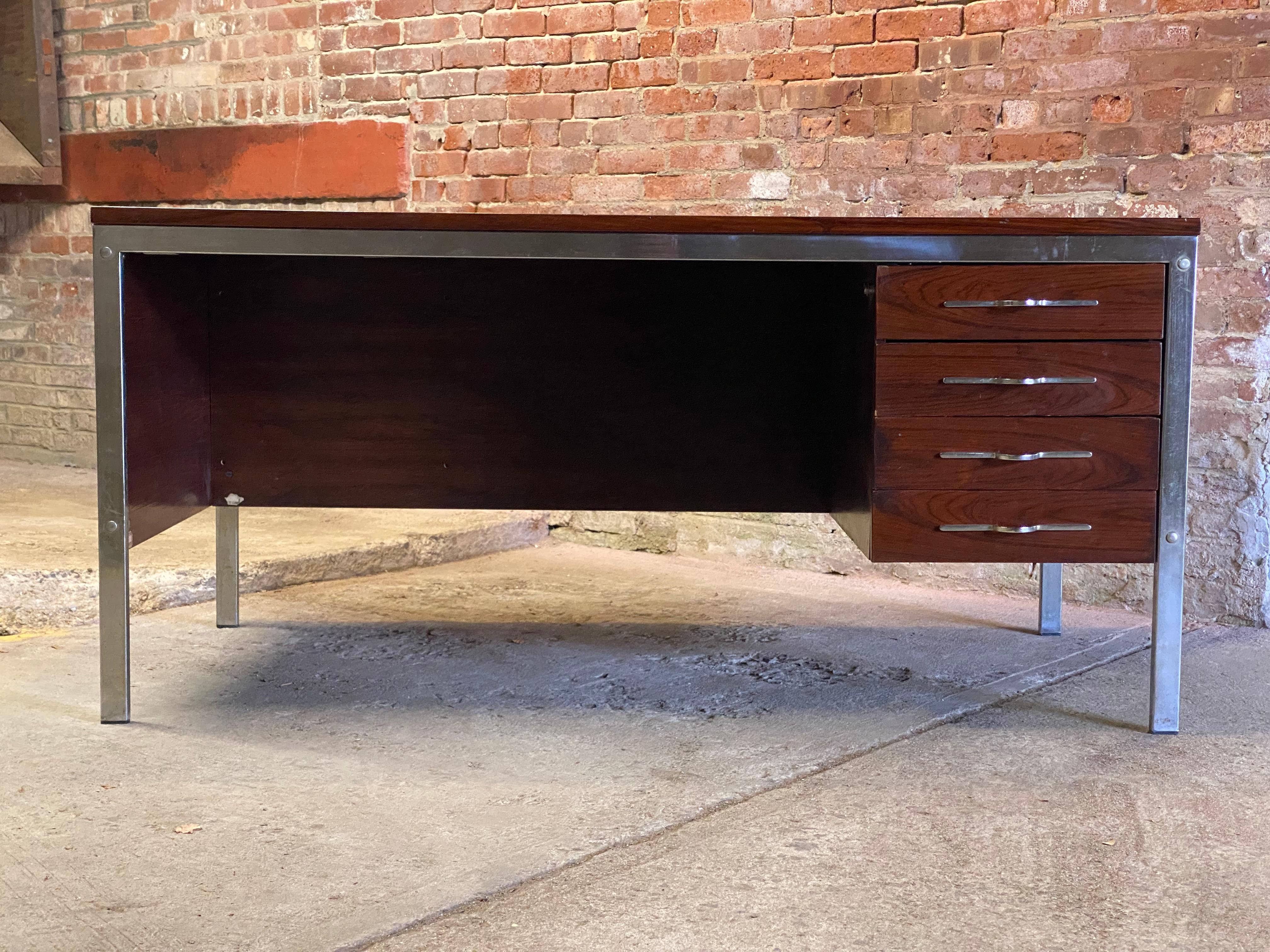 Jean Gillon Brazilian Rosewood and Chrome Executive Desk In Good Condition For Sale In Garnerville, NY