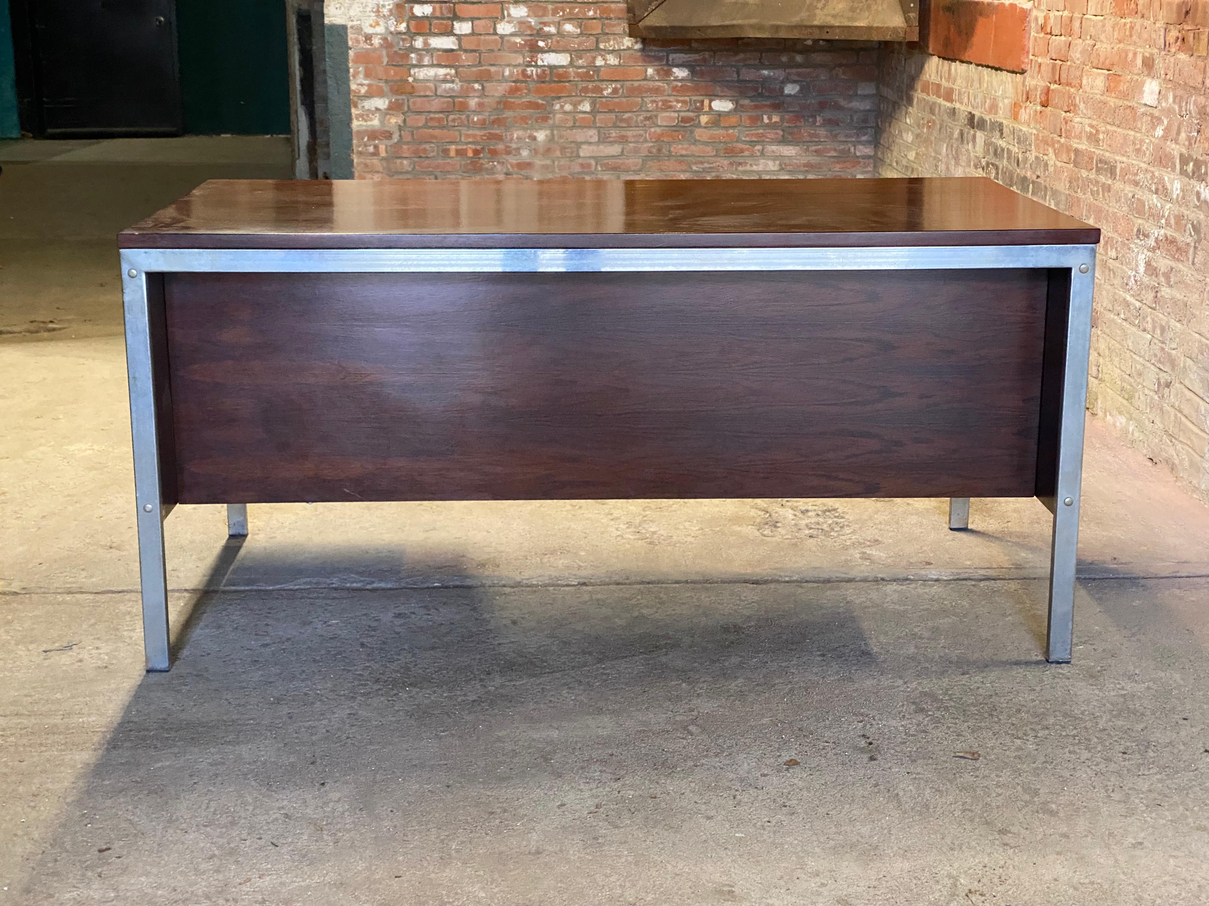 Mid-20th Century Jean Gillon Brazilian Rosewood and Chrome Executive Desk For Sale