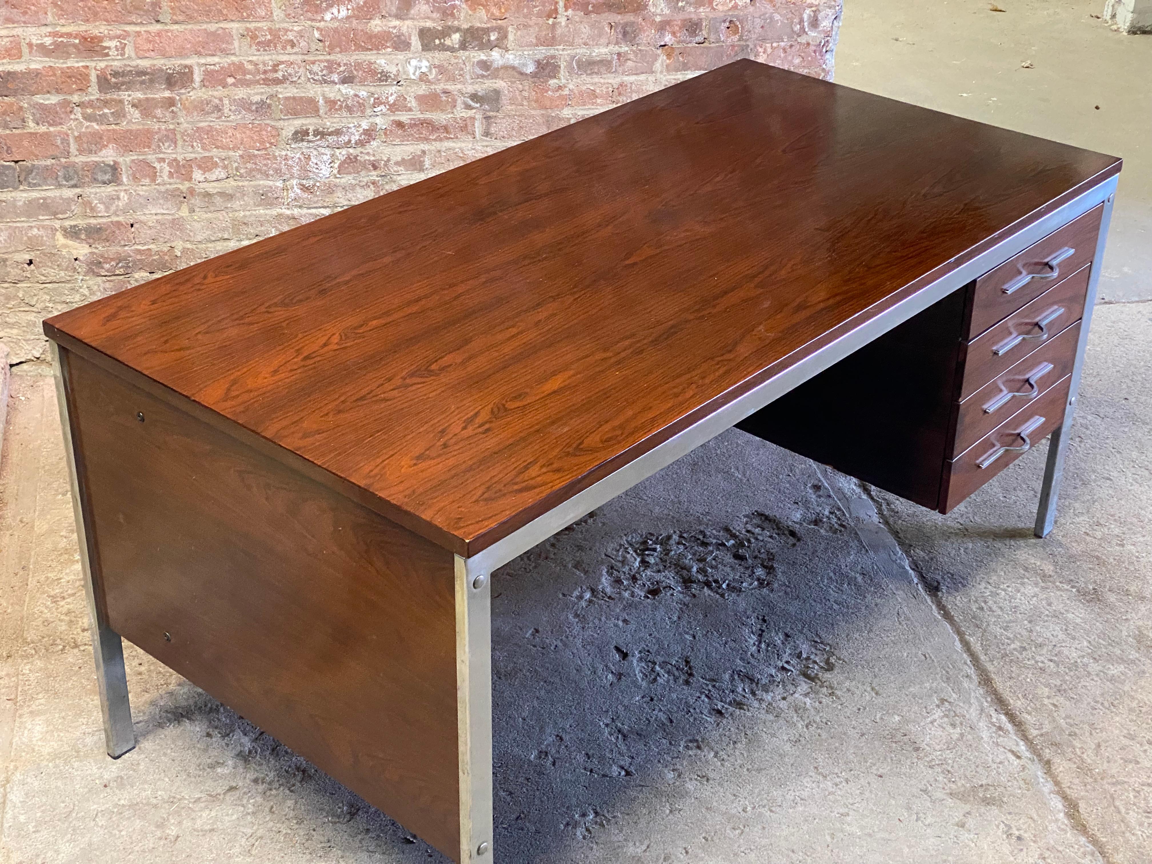 Jean Gillon Brazilian Rosewood and Chrome Executive Desk For Sale 2
