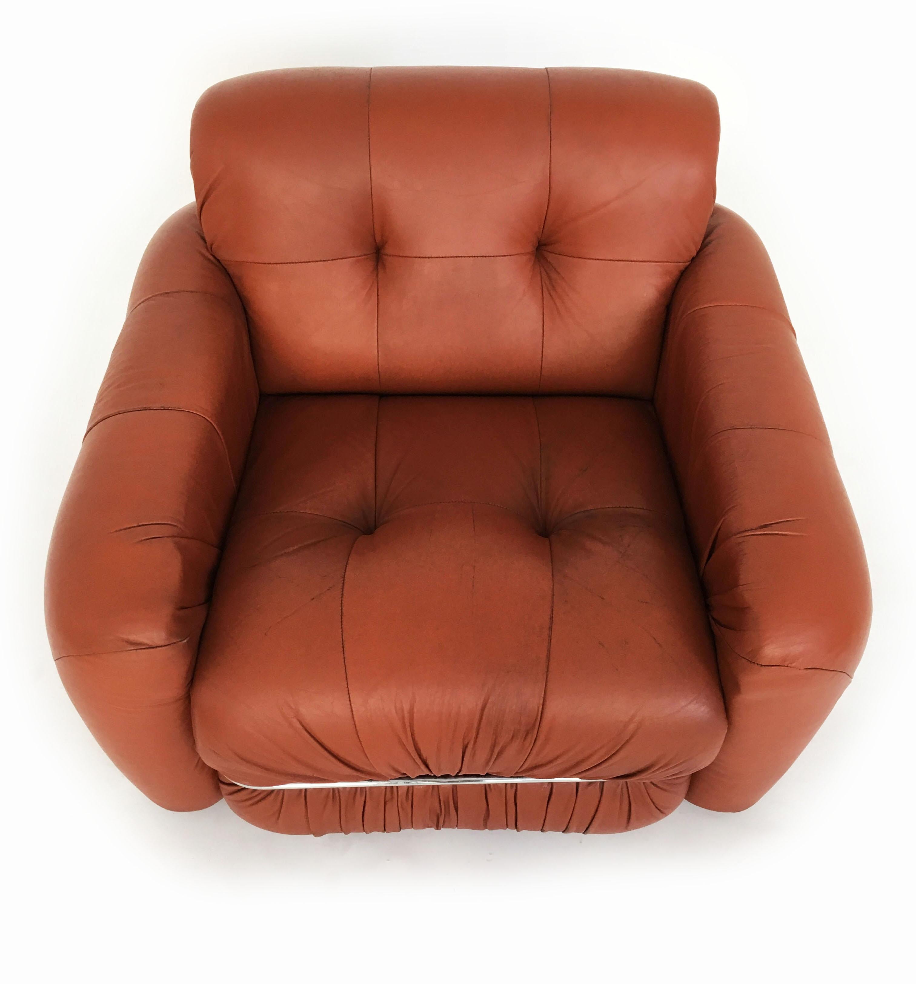 Jean Gillon Cognac Patchwork Leather Club Chairs by Probel, Brazil 1970s For Sale 3