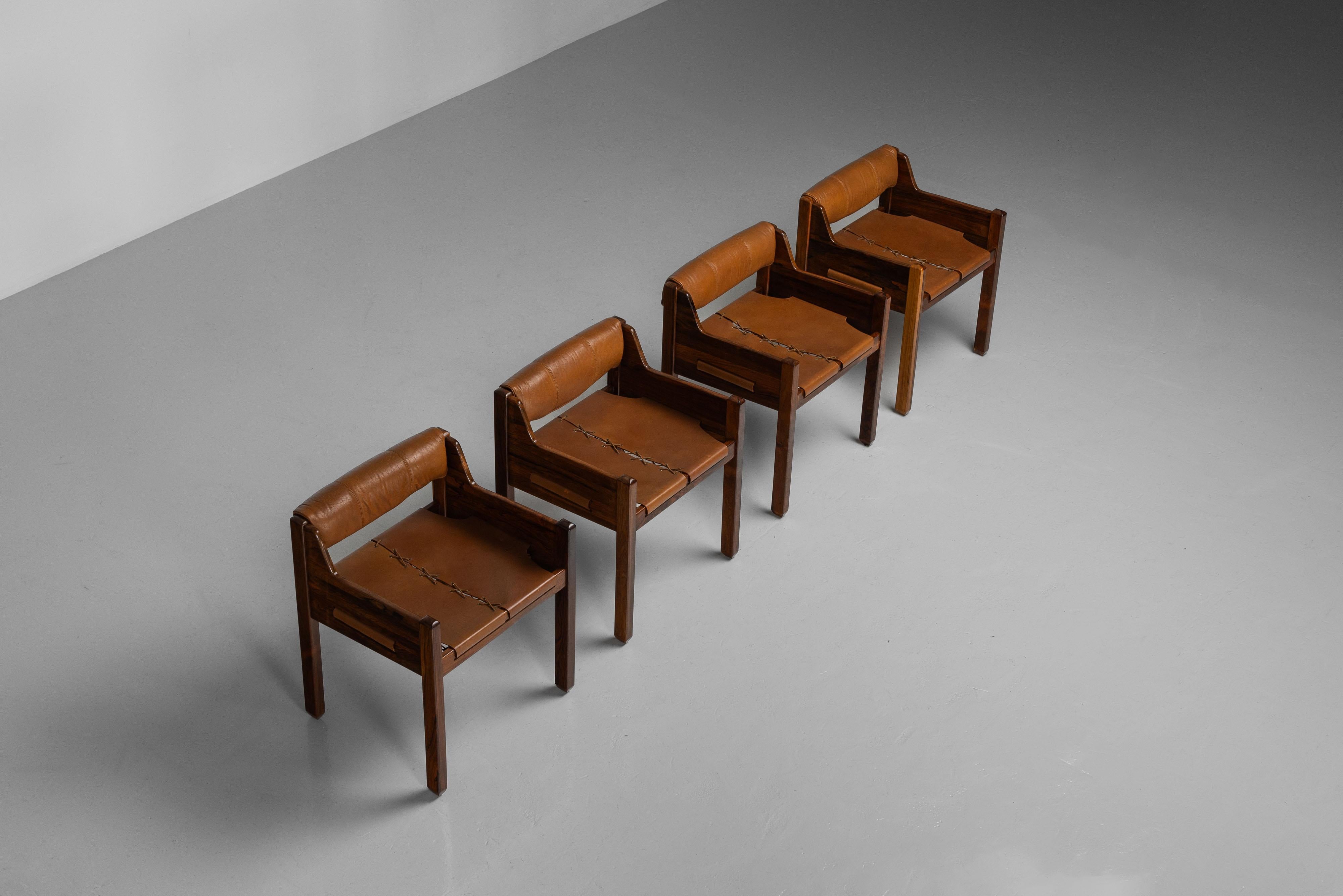 Leather Jean Gillon Déc chairs Italma Woodart Brazil 1968 For Sale