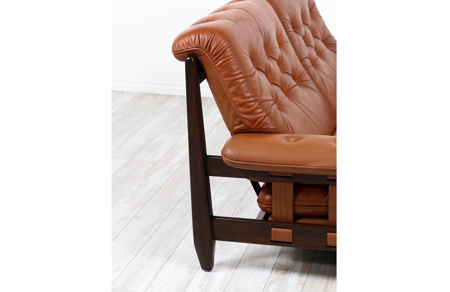 Jean Gillon Distress Cognac Leather Sofa for Italma Wood Art 5