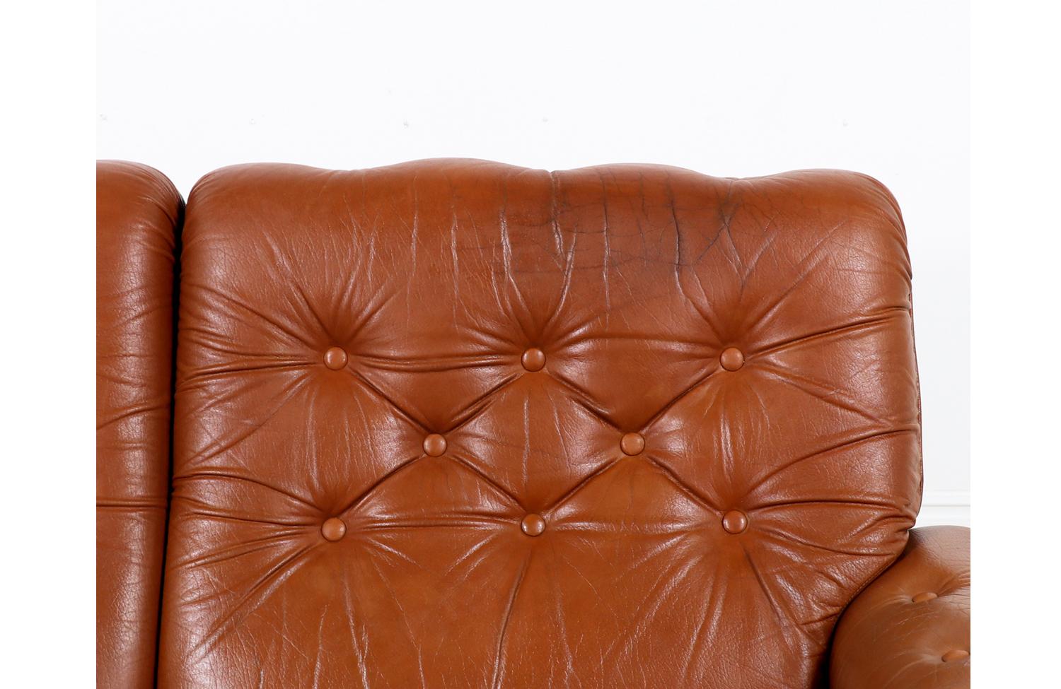 Jean Gillon Distress Cognac Leather Sofa for Italma Wood Art 6