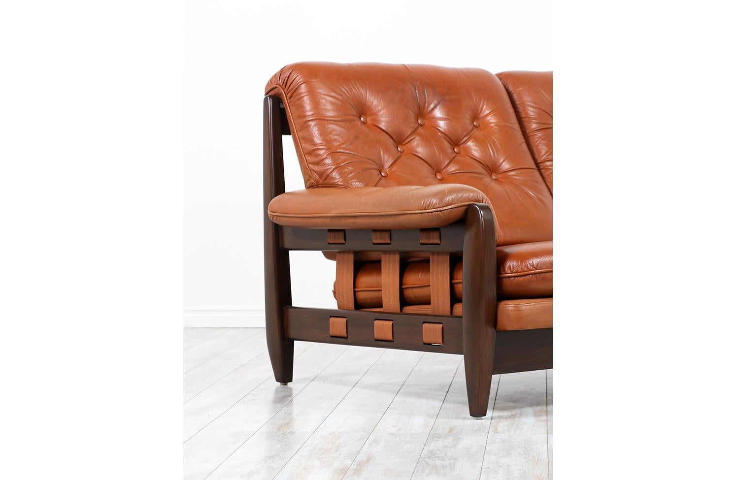 Jean Gillon Distress Cognac Leather Sofa for Italma Wood Art 2