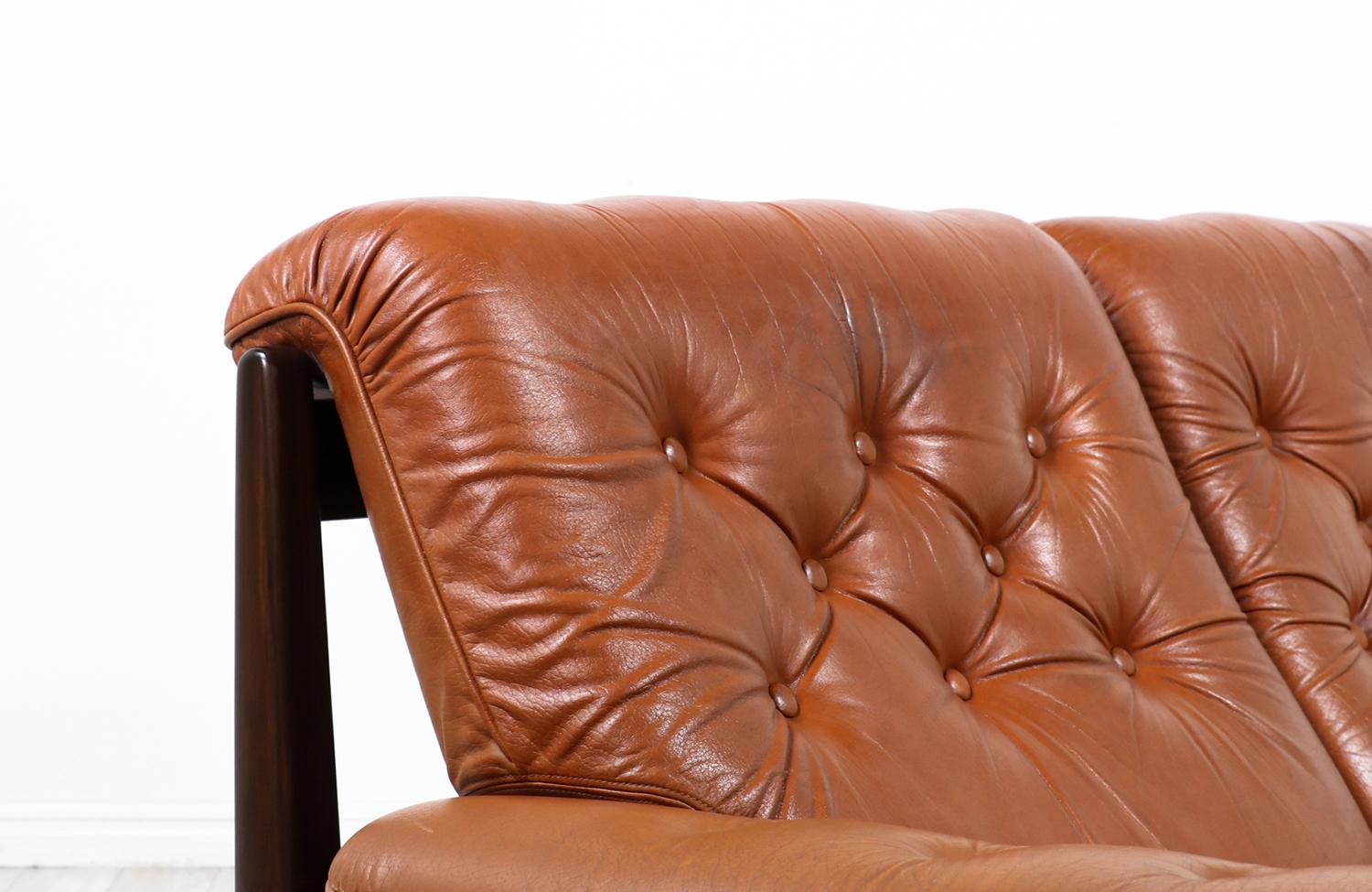 Jean Gillon Distress Cognac Leather Sofa for Italma Wood Art 3