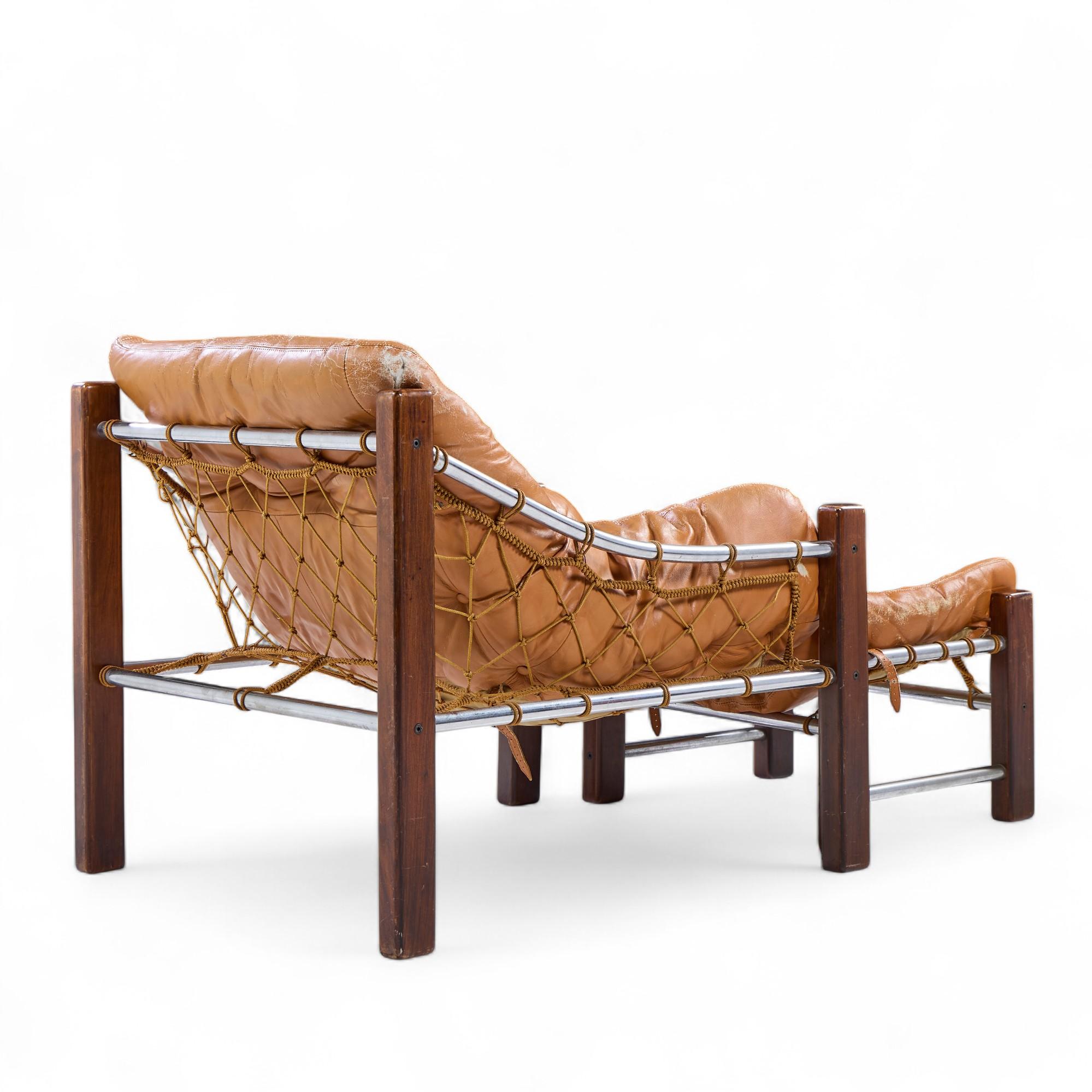 Cuir Jean Gillon pour Italma Amazonas Chaise longue et ottoman du milieu du siècle en vente