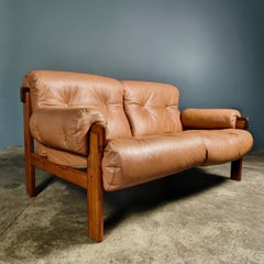 Jean Gillon For Italma Brown Leather Two Seater Sofa Brazilian Mid Century