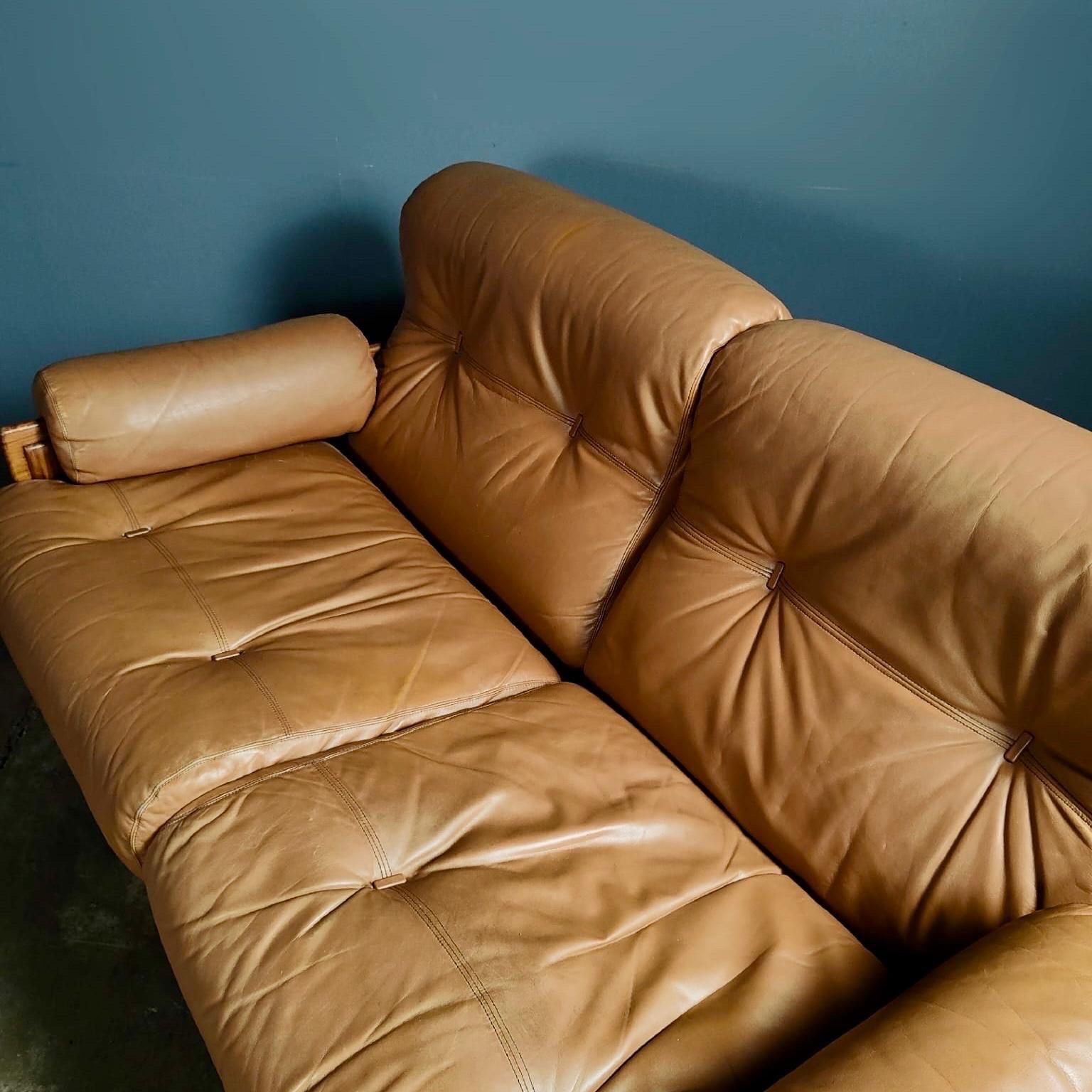 Jean Gillon For Italma Brown Leather Two Seater Sofa Brazilian Mid Century In Excellent Condition In Cambridge, GB