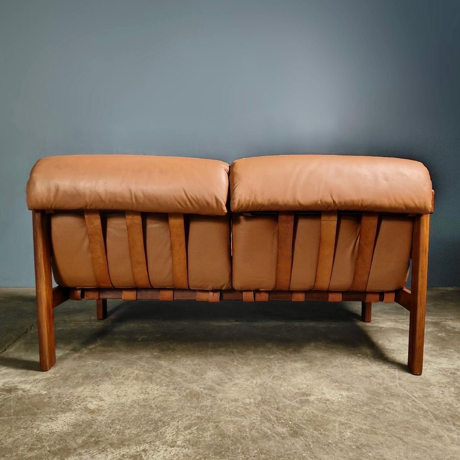Jean Gillon For Italma Brown Leather Two Seater Sofa Brazilian Mid Century 1