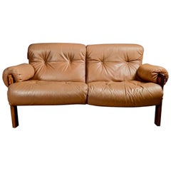 Jean Gillon For Italma Brown Leather Two Seater Sofa Brazilian Mid Century