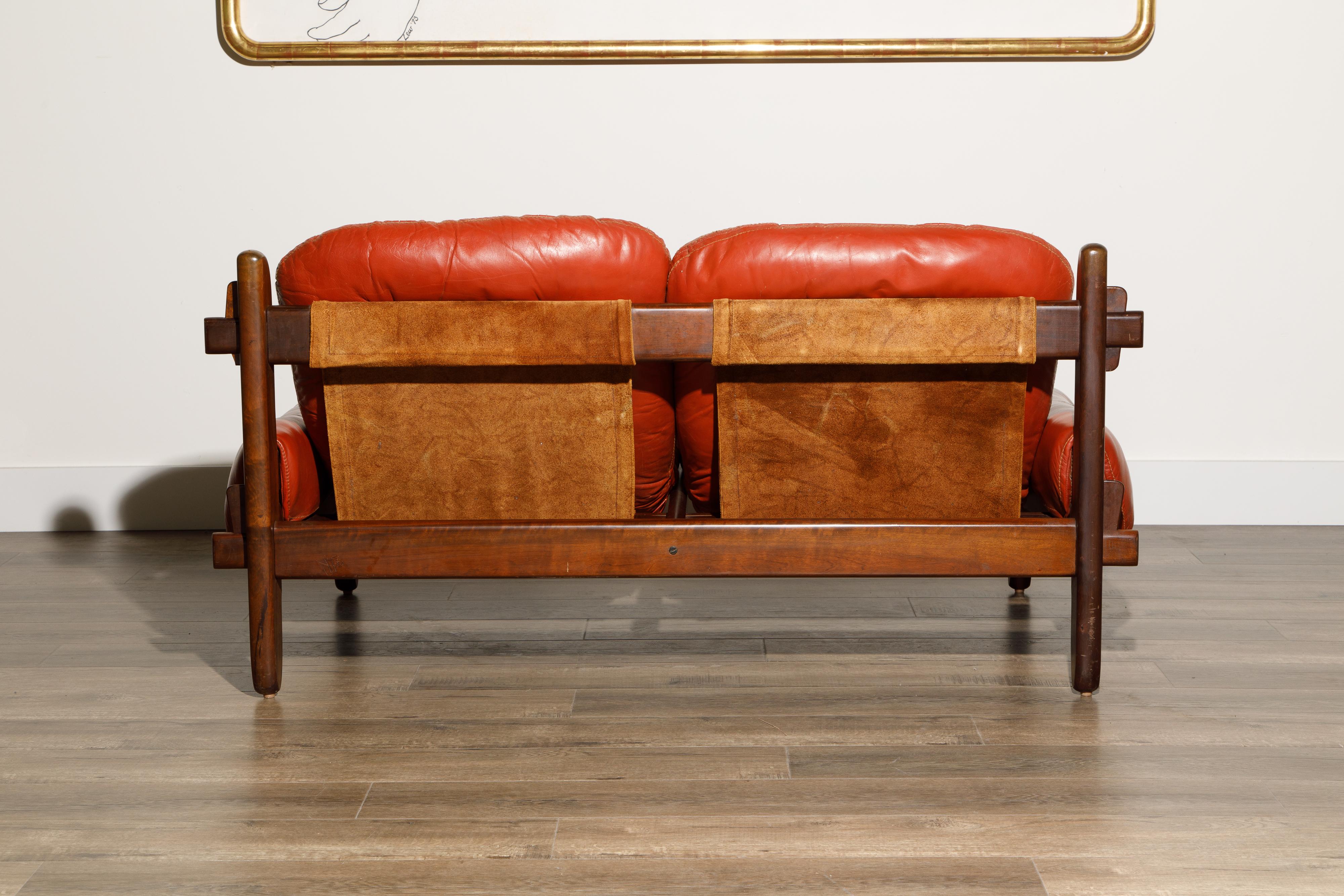 Mid-20th Century Jean Gillon for Probel Leather and Brazilian Jacaranda Settee, 1960s, Signed