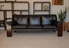 Jean Gillon for Probel Leather and Brazilian Rosewood Sofa, c. 1970, Signed