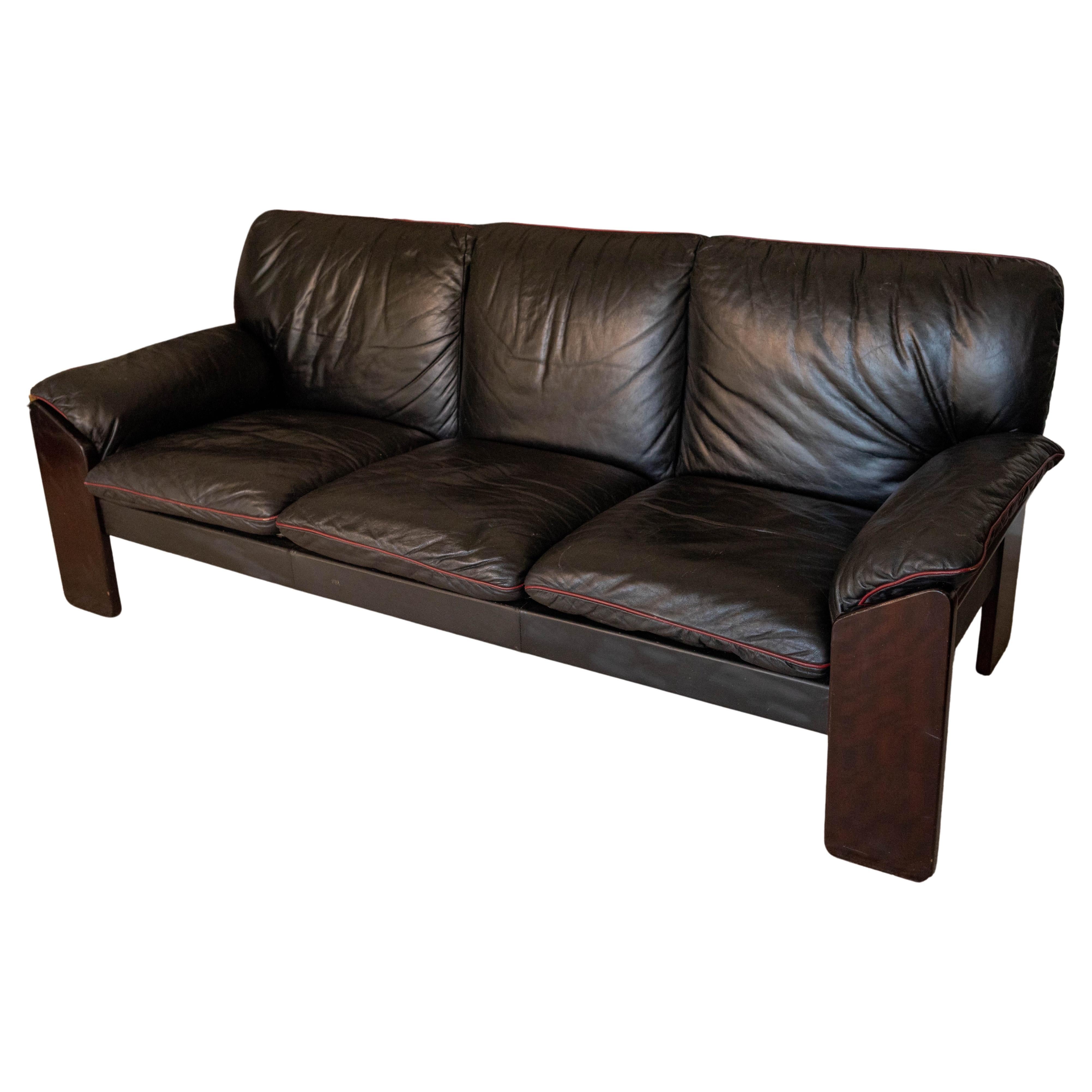 Jean Gillon for Probel Leather and Brazilian Rosewood Sofa, c. 1970, Signed For Sale