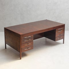 Jean Gillon - Italma - Mesa de escritorio de dirección de los años 60 en palisandro etiquetado 6 cajones