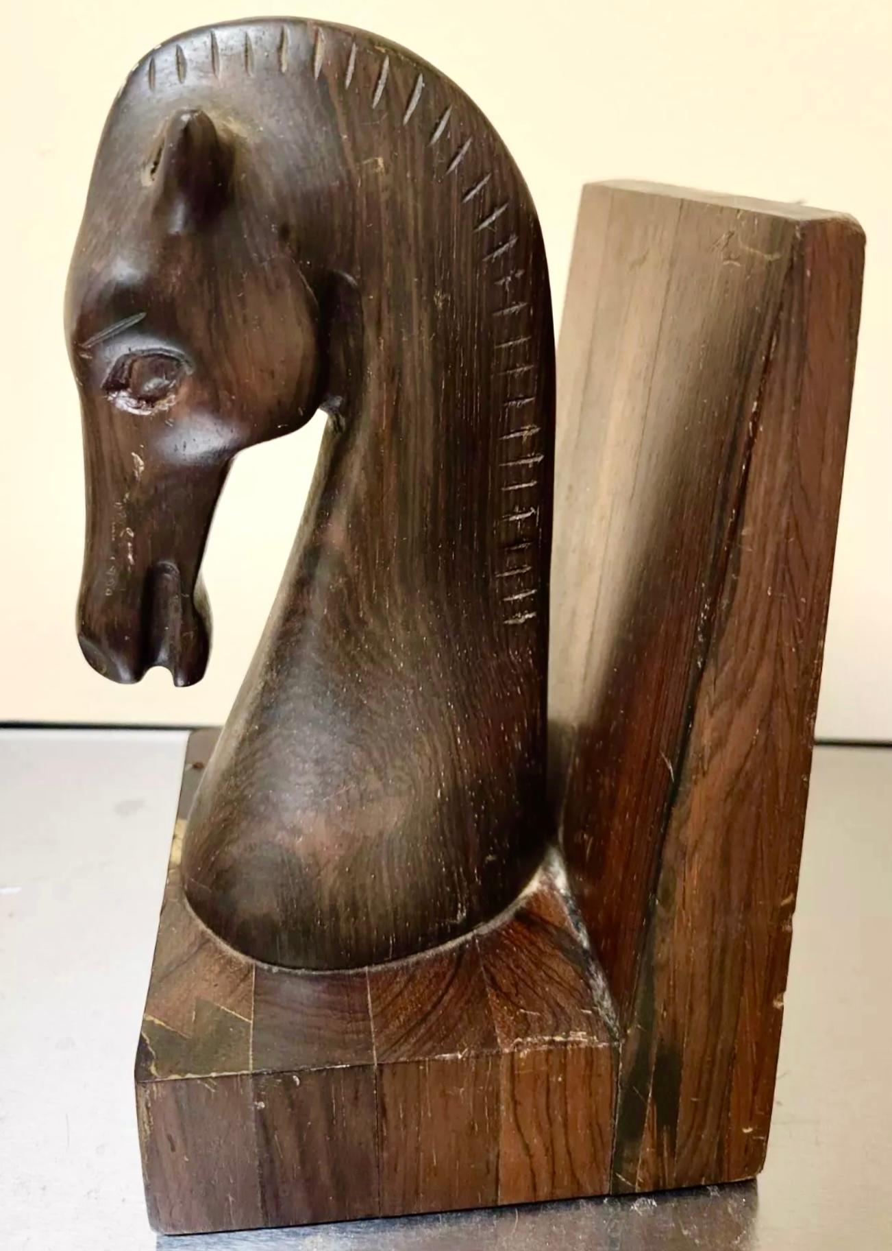 Mid-Century Modern Jean Gillon Jacaranda Equine Sculptural Bookend Pair, Labelled, Brazil, 1960s For Sale
