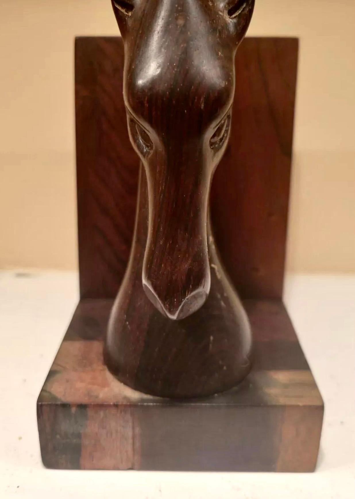 Jean Gillon Jacaranda Equine Sculptural Bookend Pair, Labelled, Brazil, 1960s In Fair Condition For Sale In Brooklyn, NY