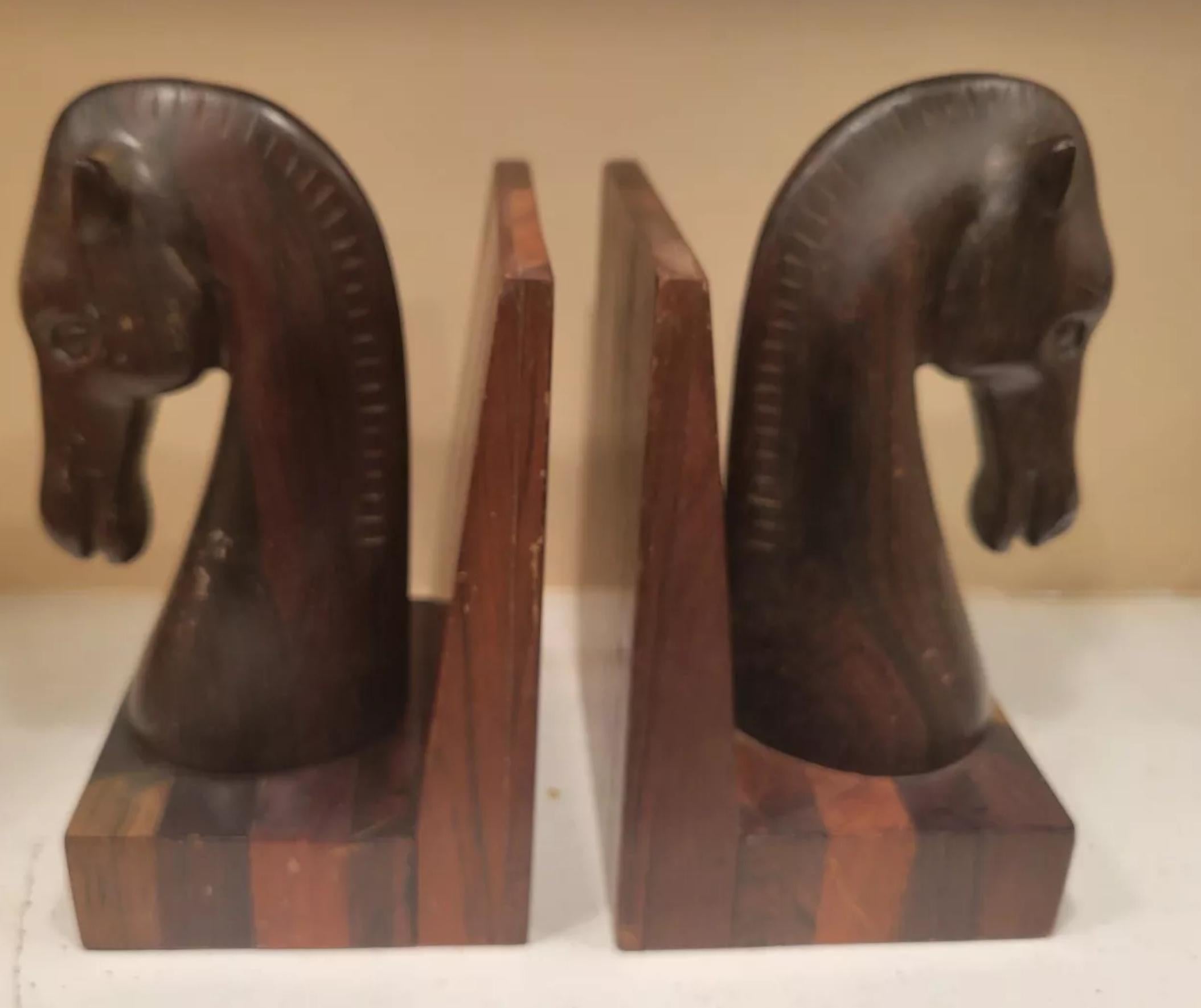 20th Century Jean Gillon Jacaranda Equine Sculptural Bookend Pair, Labelled, Brazil, 1960s