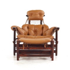 Jean Gillon Jangada Brazilian Rosewood, Leather Lounge Chair with Ottoman