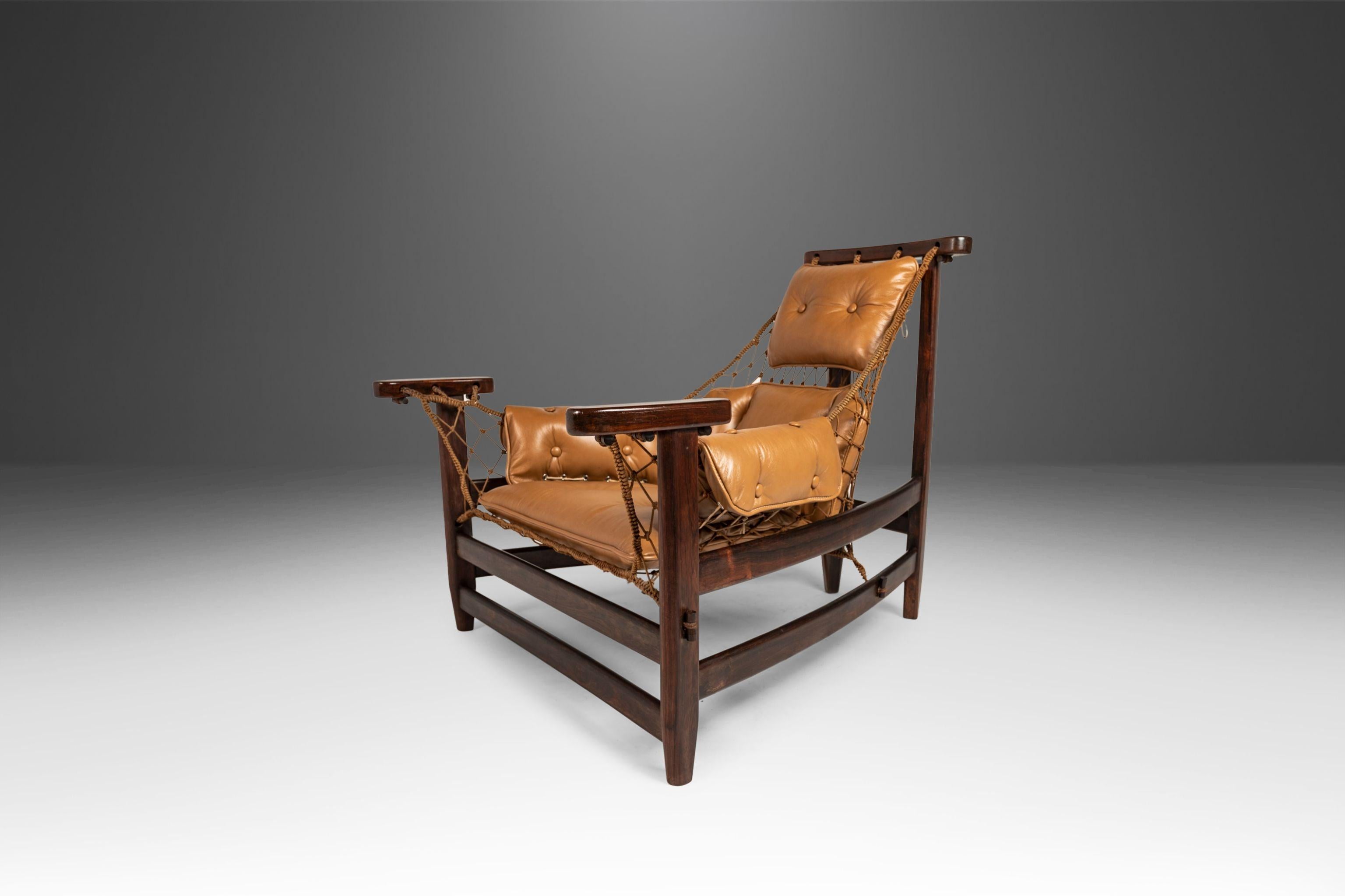 Jean Gillon Jangada Lounge Chair & Ottoman in Jacaranda & Leather, Brazil, 1960s For Sale 1