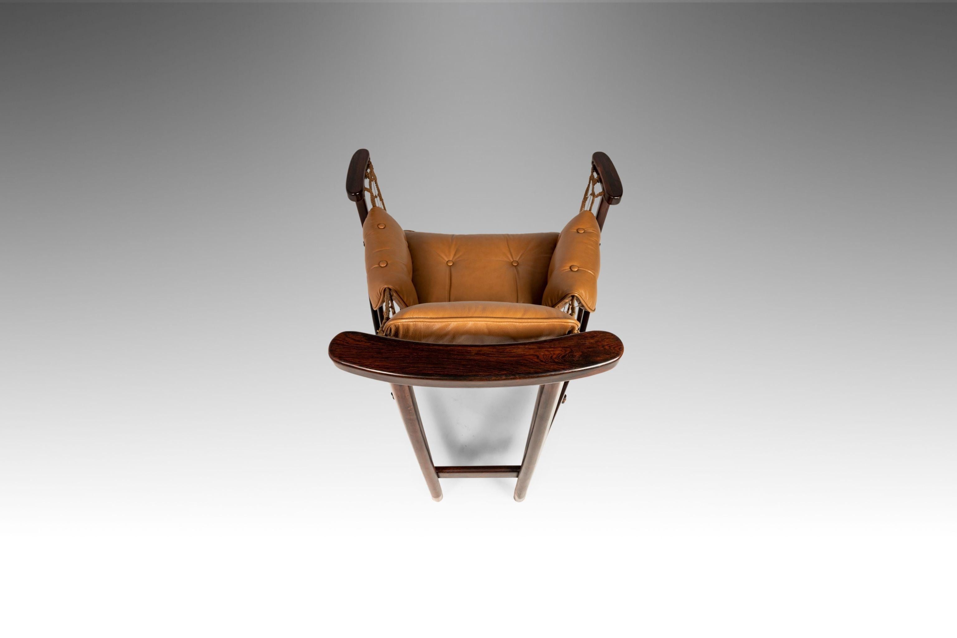 Jean Gillon Jangada Lounge Chair & Ottoman in Jacaranda & Leather, Brazil, 1960s For Sale 2