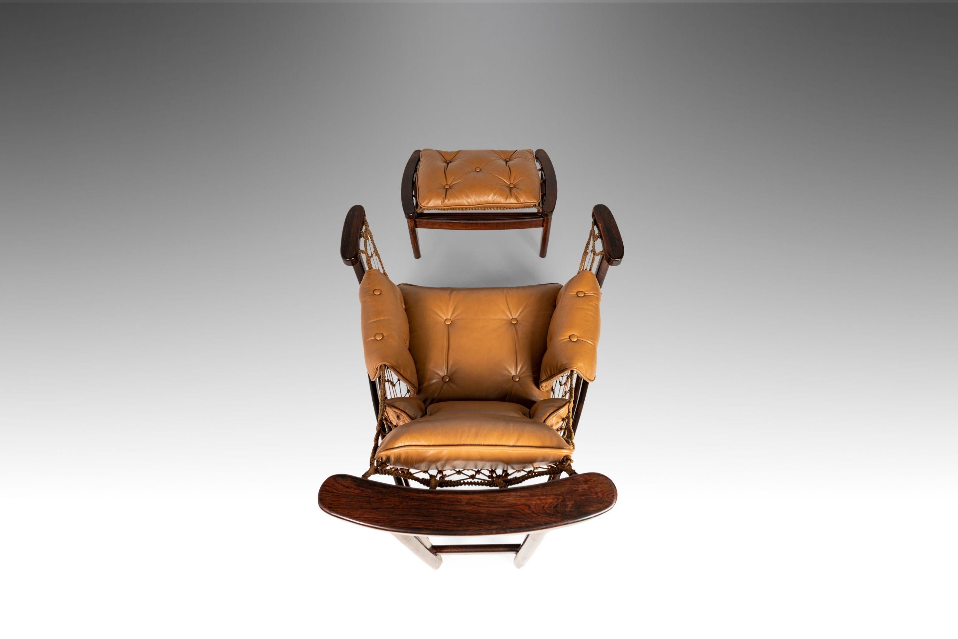 Jean Gillon Jangada Lounge Chair & Ottoman in Jacaranda & Leather, Brazil, 1960s For Sale 3