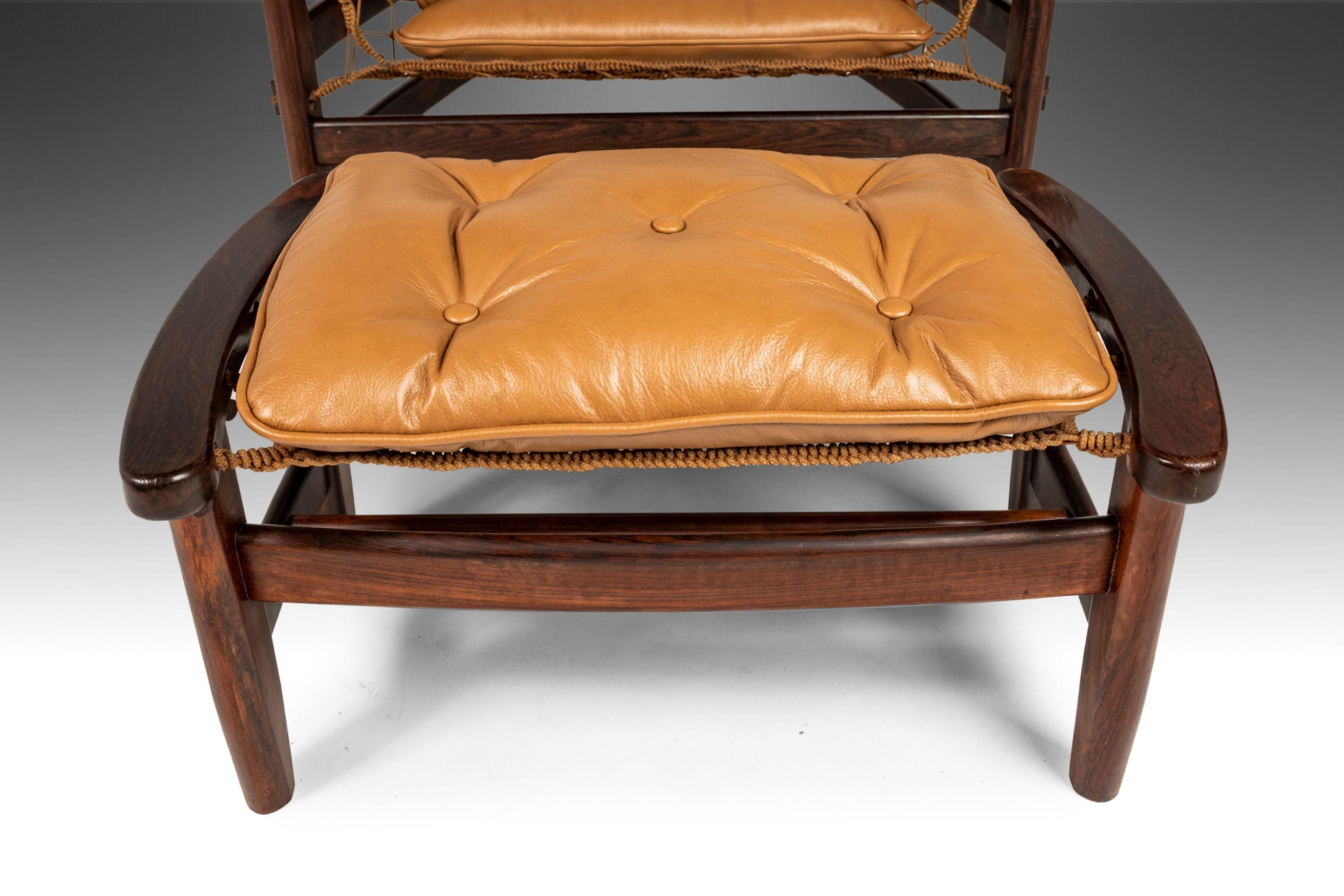 Jean Gillon Jangada Lounge Chair & Ottoman in Jacaranda & Leather, Brazil, 1960s For Sale 4
