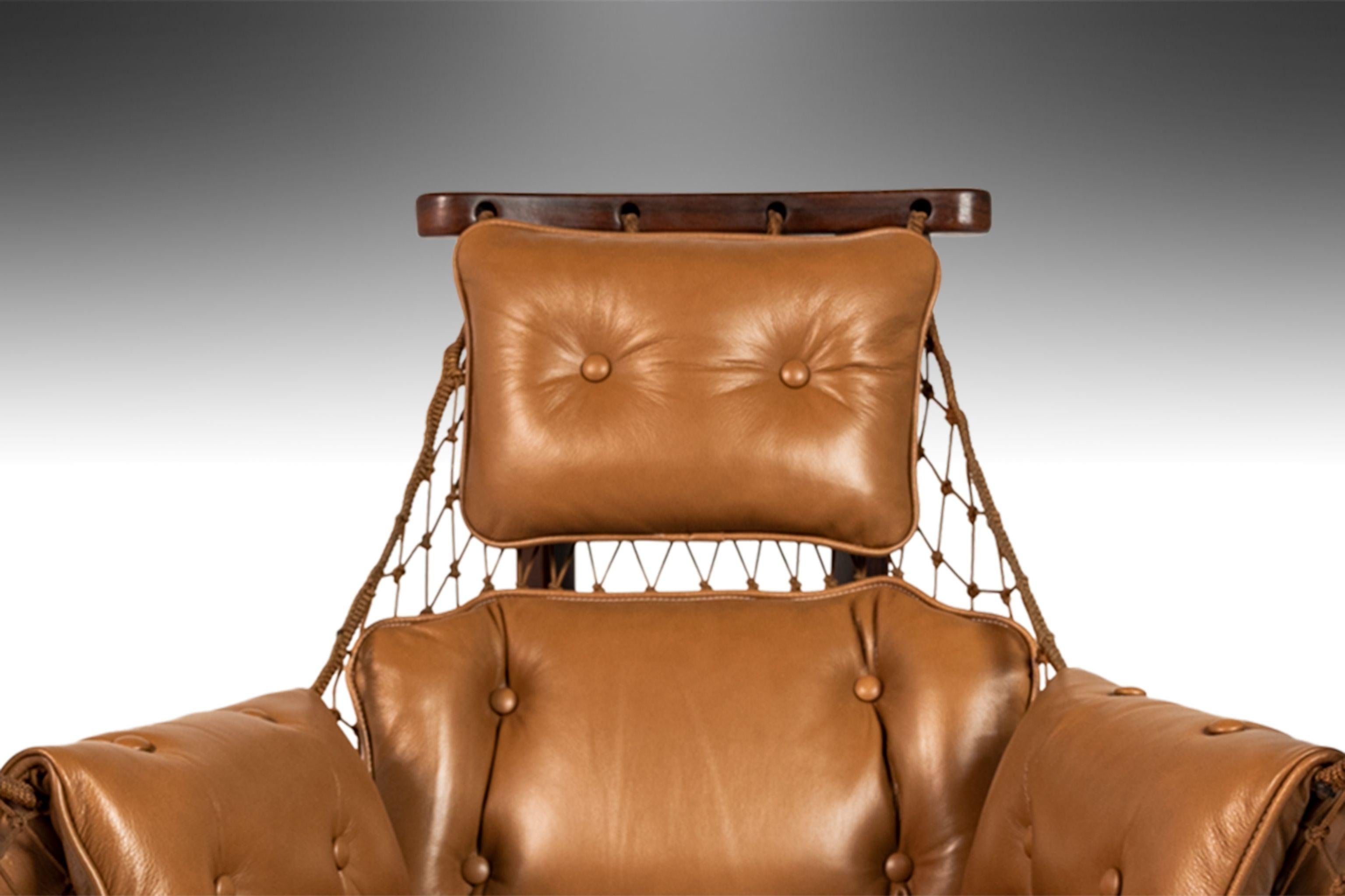 Jean Gillon Jangada Lounge Chair & Ottoman in Jacaranda & Leather, Brazil, 1960s For Sale 10