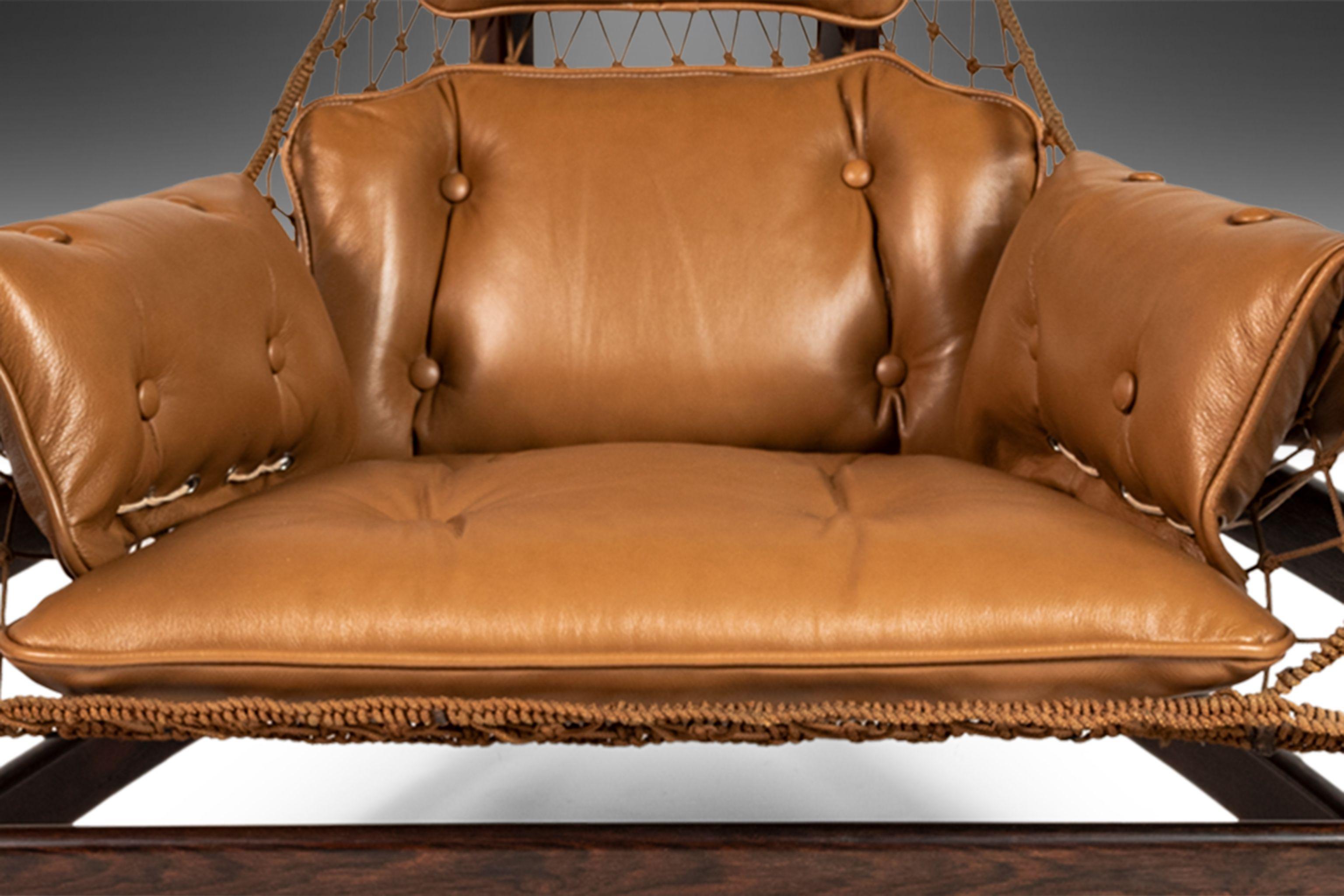 Jean Gillon Jangada Lounge Chair & Ottoman in Jacaranda & Leather, Brazil, 1960s For Sale 11