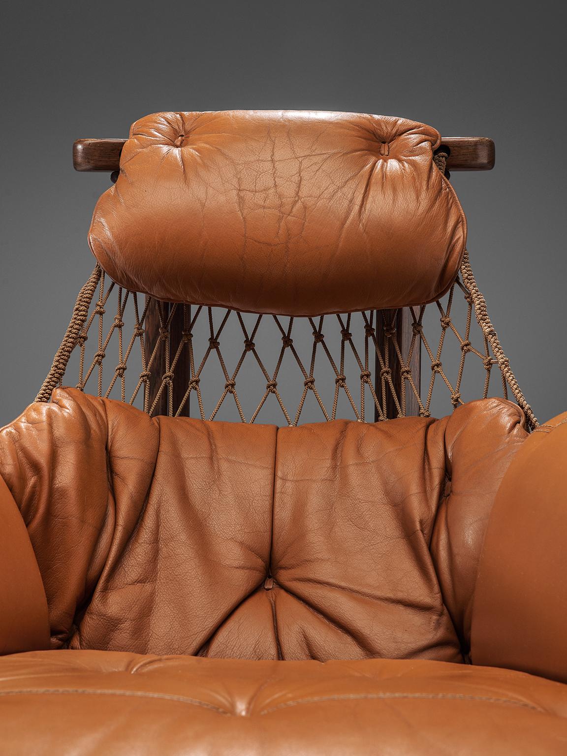 Jean Gillon Jangada Lounge Chair with Ottoman in Cognac Leather 1