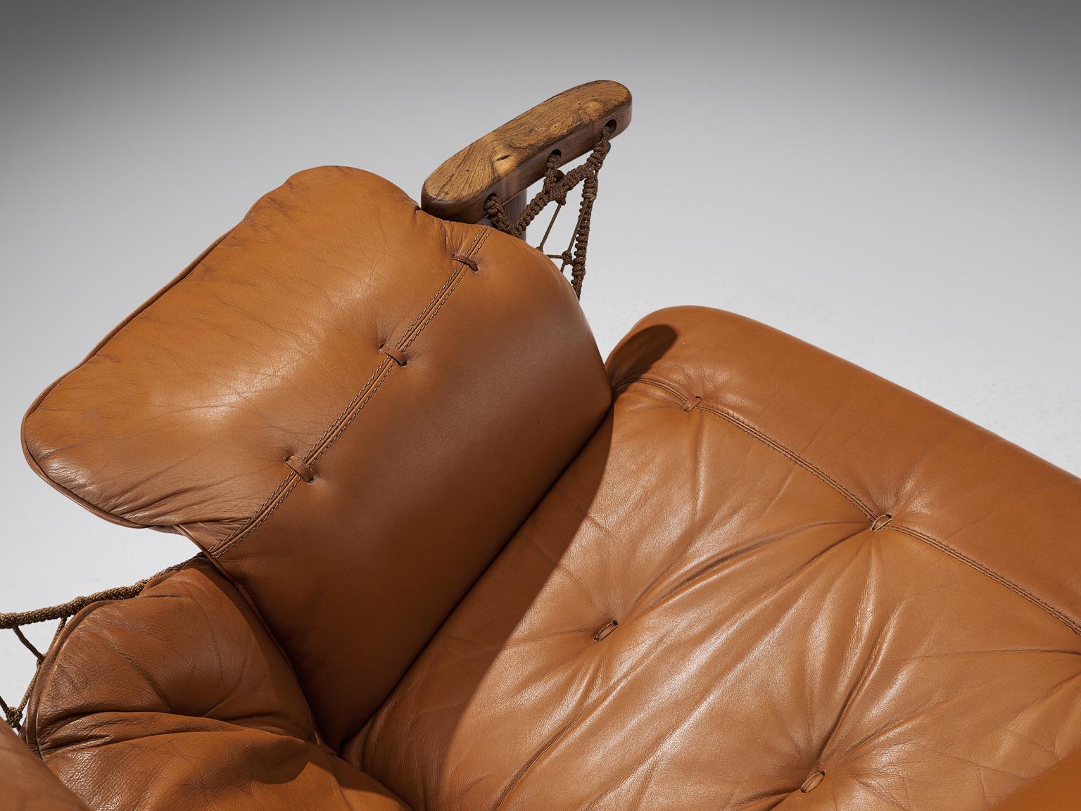 Jean Gillon Jangada Lounge Chair with Ottoman in Cognac Leather 3