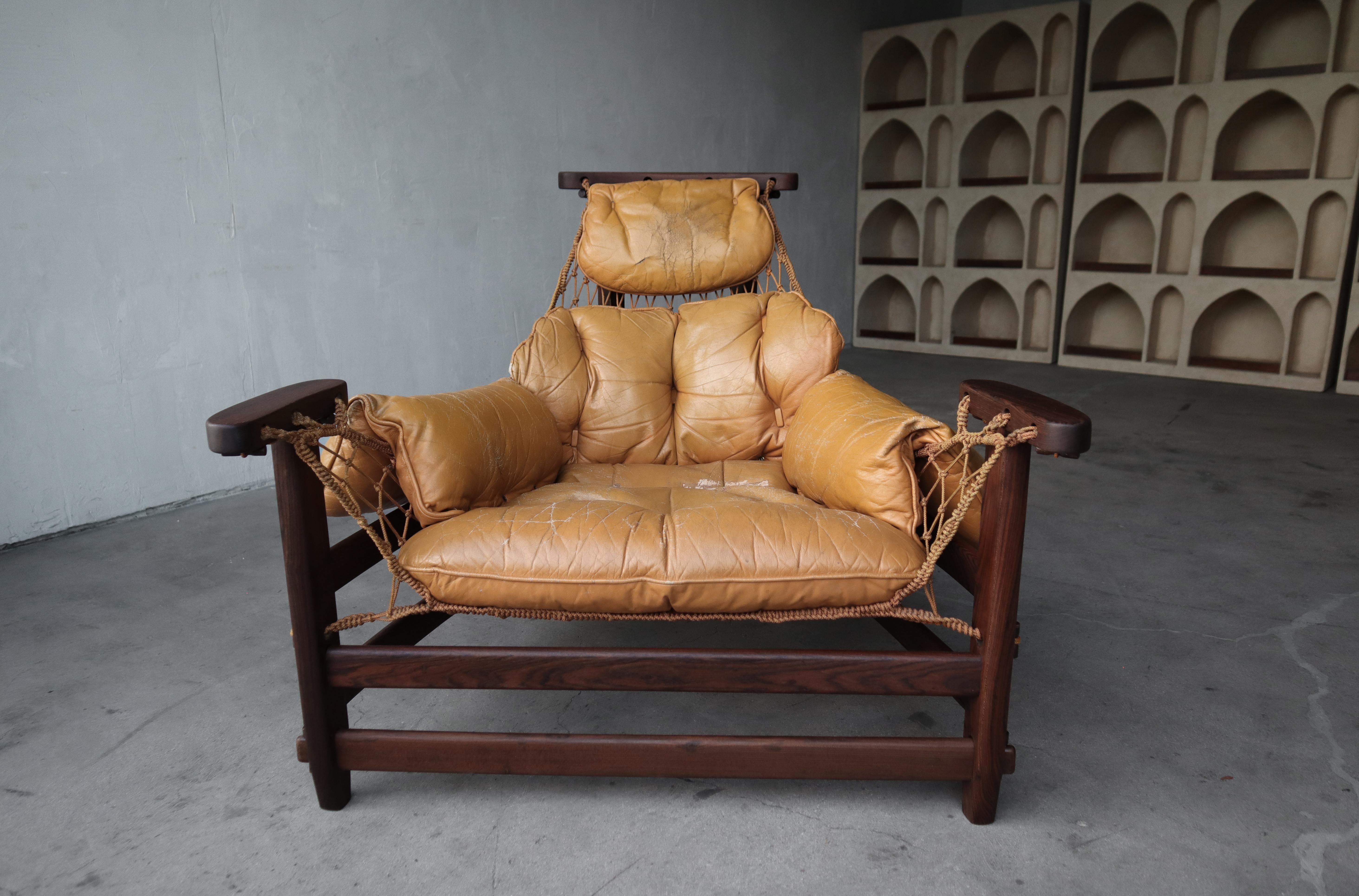 Jean Gillon Jangada Lounge Chair with Ottoman, Rosewood For Sale 6