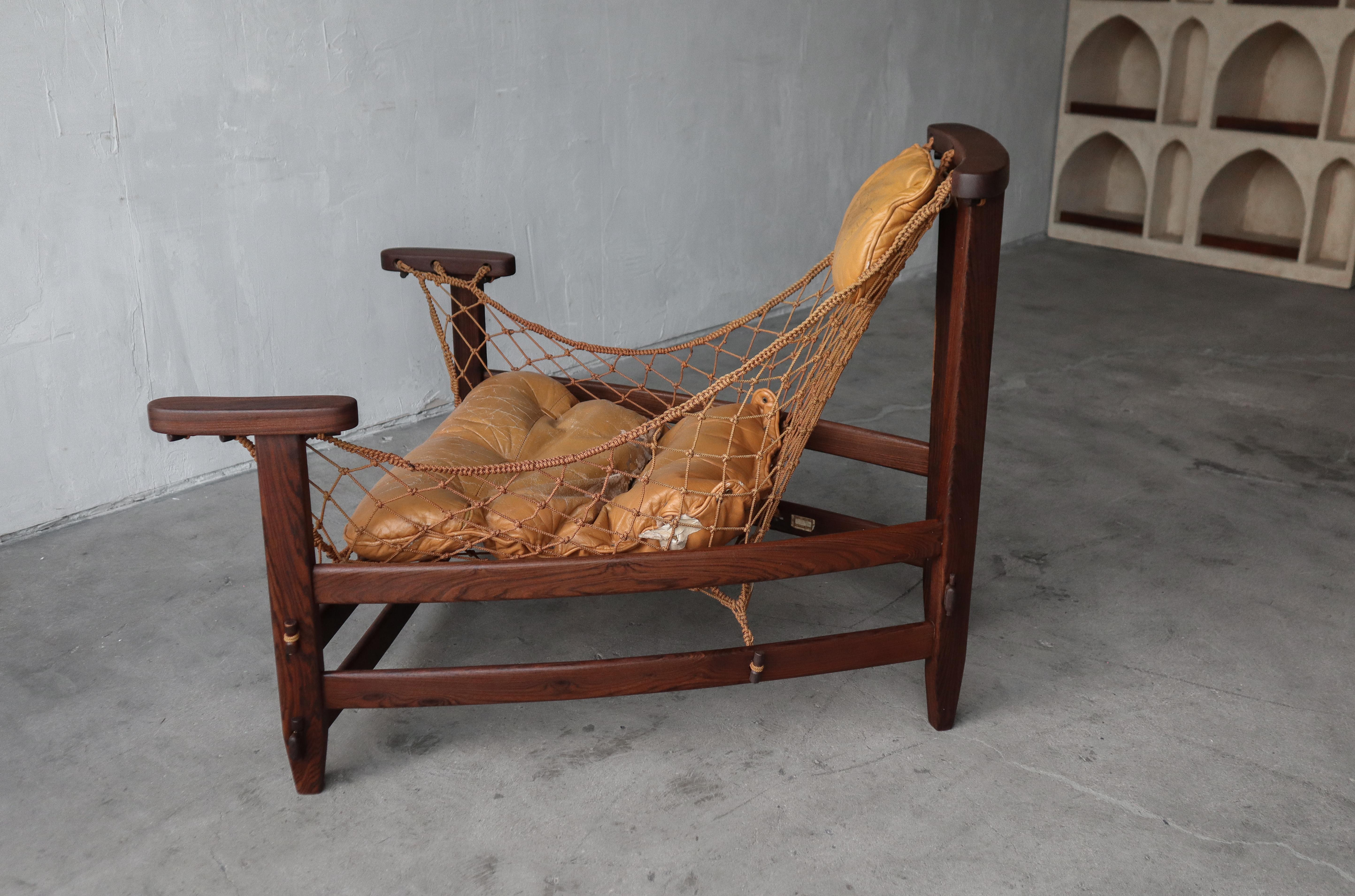 Brazilian Jean Gillon Jangada Lounge Chair with Ottoman, Rosewood For Sale