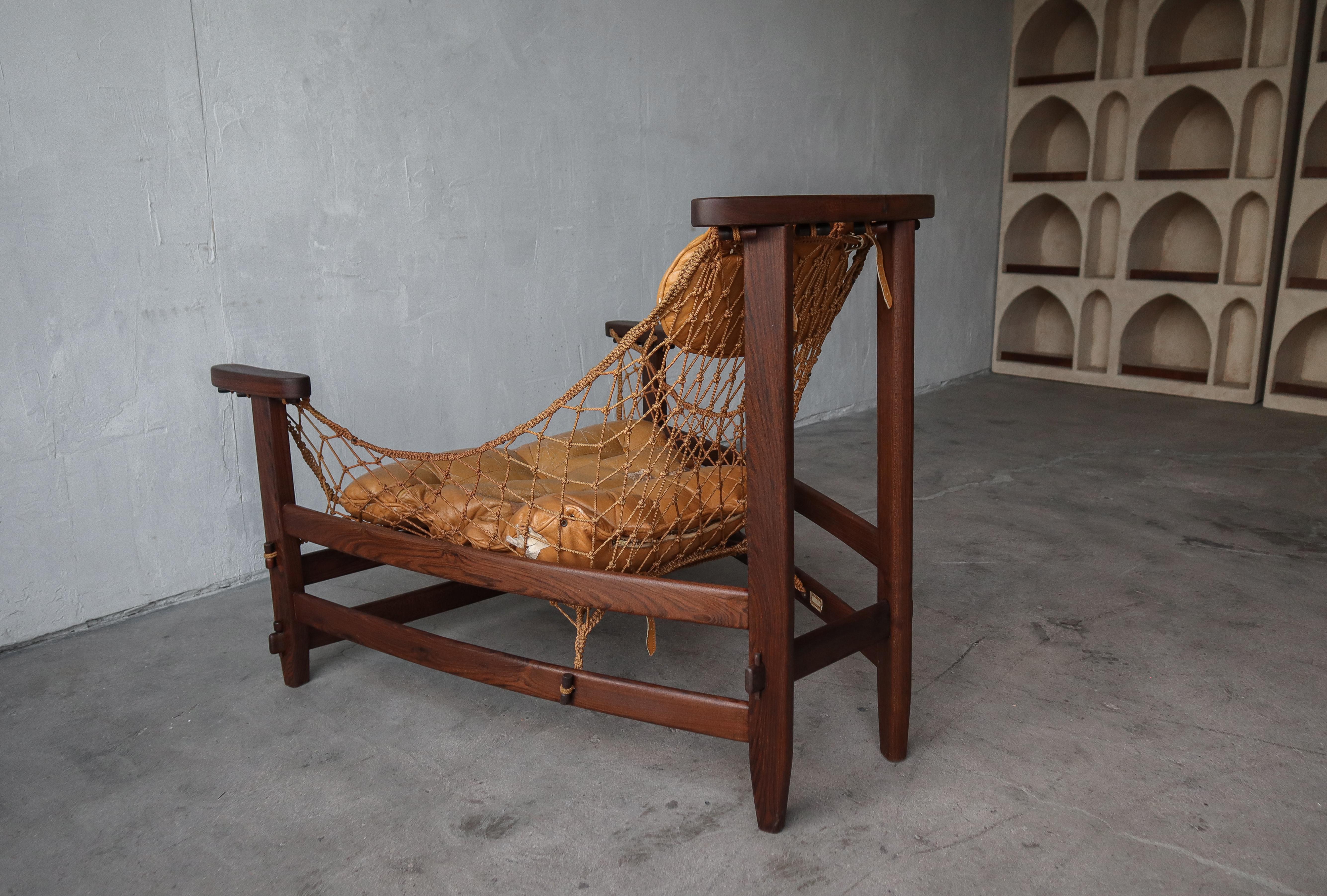 Jean Gillon Jangada Lounge Chair with Ottoman, Rosewood In Good Condition For Sale In Las Vegas, NV
