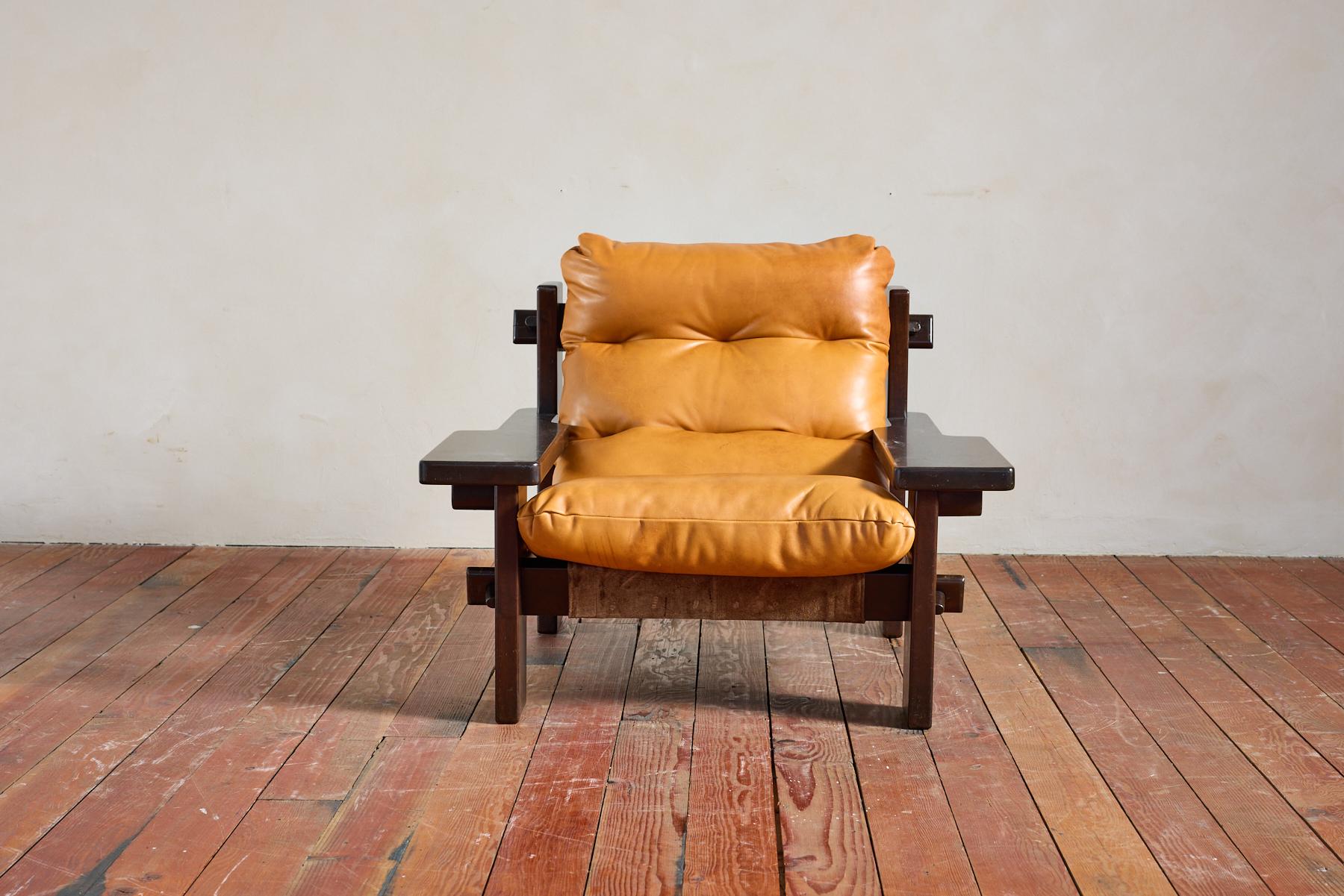 Jean Gillon Leather Paddle Arm Chairs In Good Condition In Beverly Hills, CA