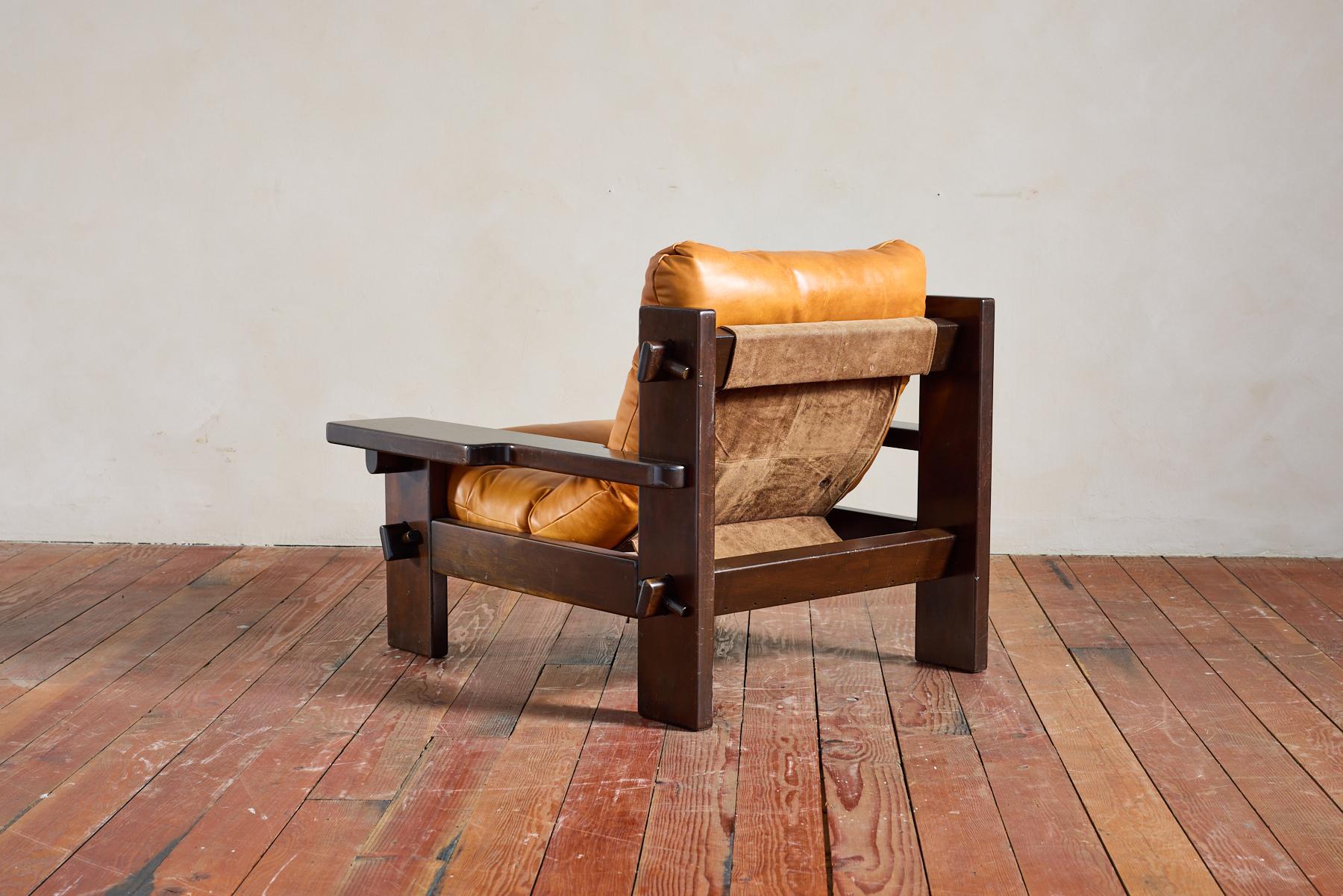 Wood Jean Gillon Leather Paddle Arm Chairs