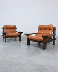 Jean Gillon Paddle Arm Chairs Cognac Leder für Probel, 1960