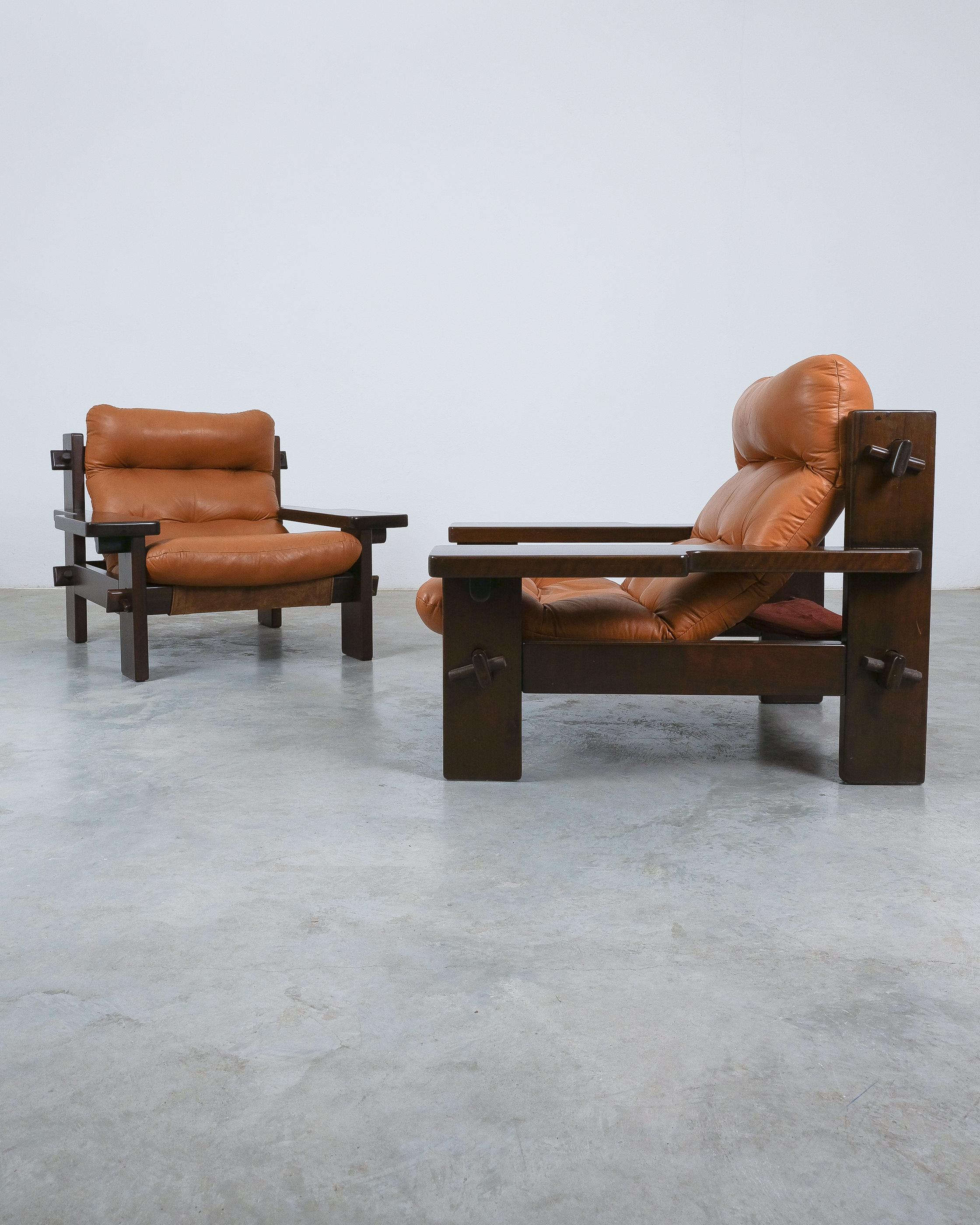 Jean Gillon Paddle Arm Chairs Cognac Leder für Probel, 1960 (Moderne der Mitte des Jahrhunderts) im Angebot
