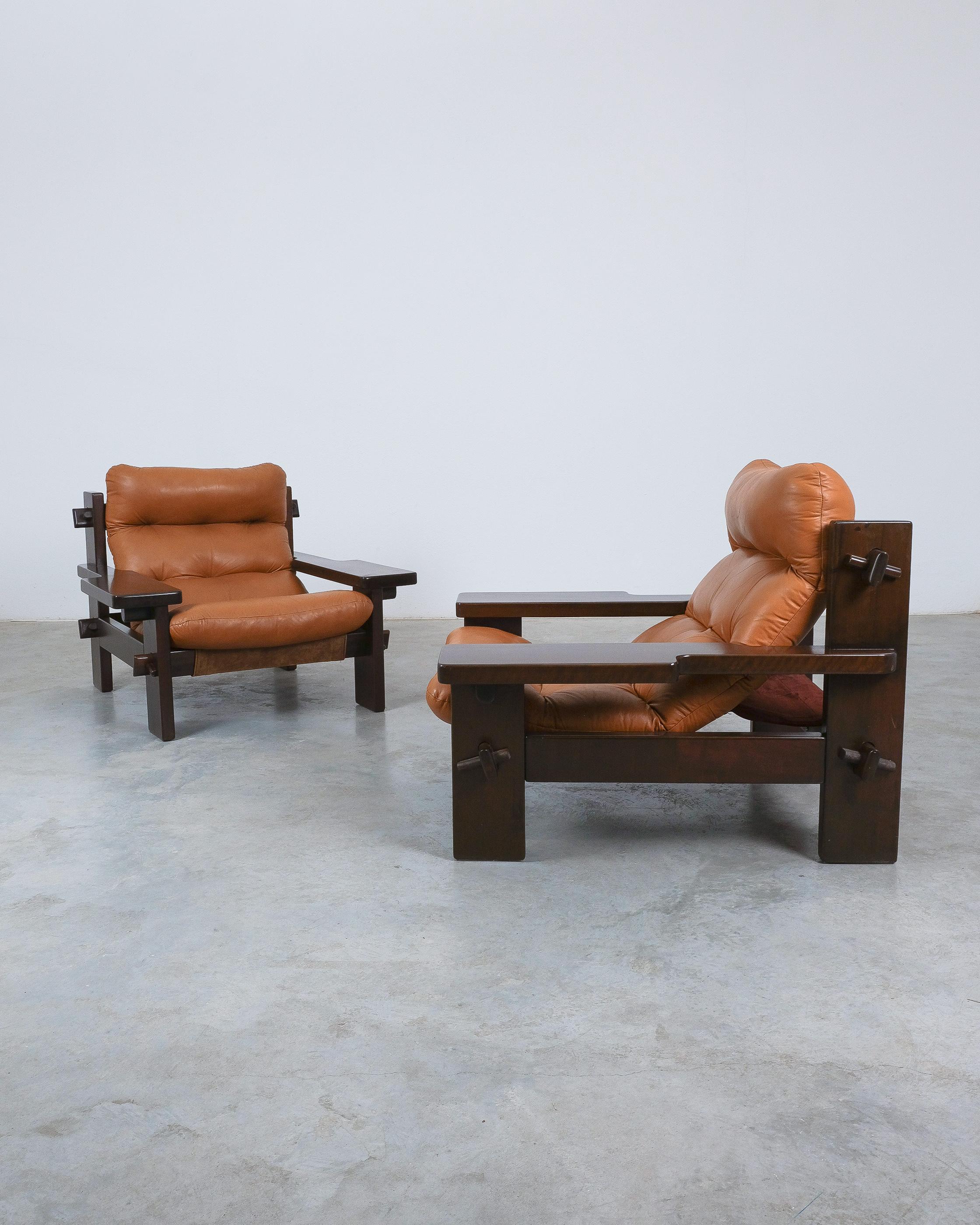Jean Gillon Paddle Arm Chairs Cognac Leder für Probel, 1960 (Französisch) im Angebot