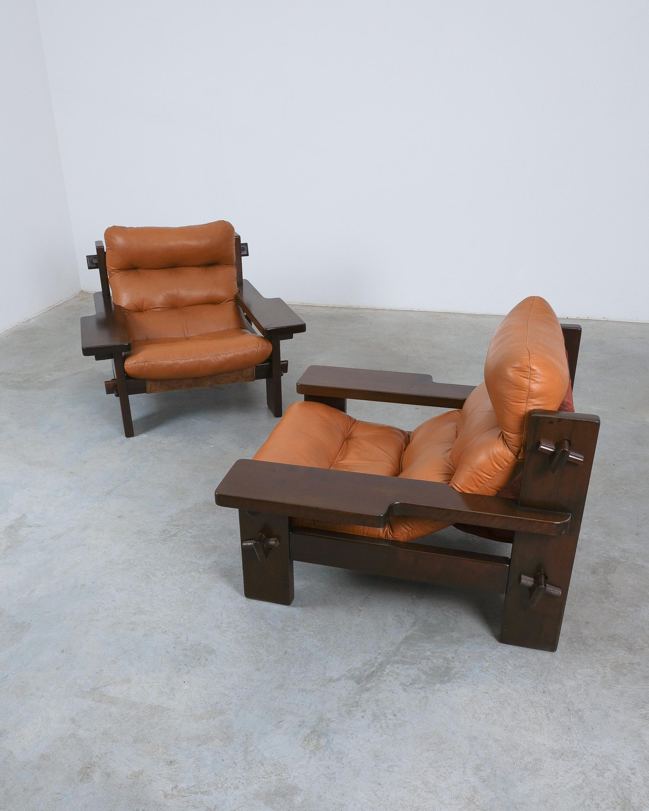 Jean Gillon Paddle Arm Chairs Cognac Leder für Probel, 1960 im Zustand „Gut“ im Angebot in Vienna, AT