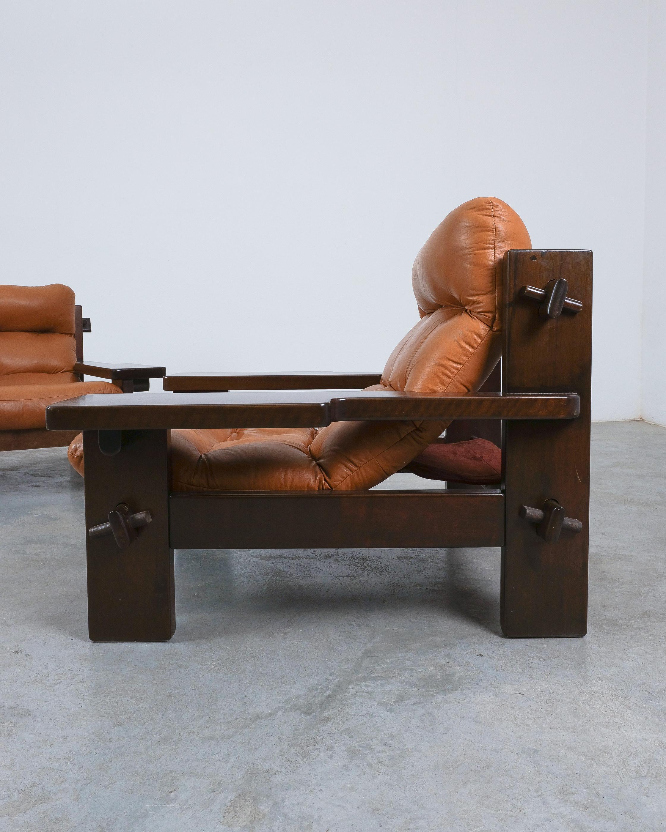 Jean Gillon Paddle Arm Chairs Cognac Leder für Probel, 1960 (Mitte des 20. Jahrhunderts) im Angebot