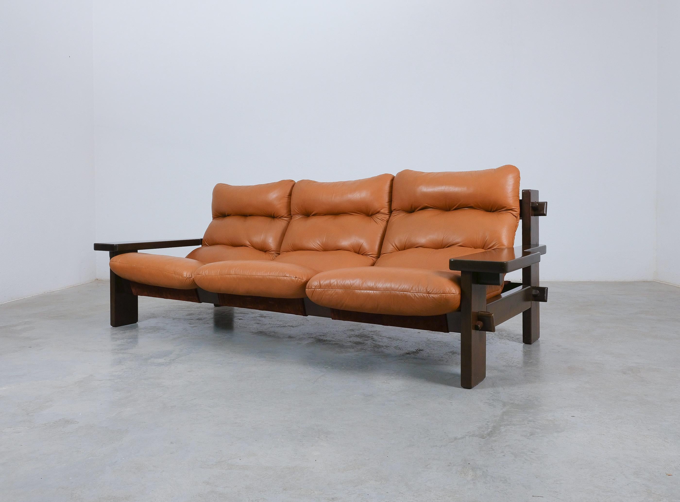Mid-Century Modern Jean Gillon Paddle Sofa Leather For Probel, 1960 For Sale