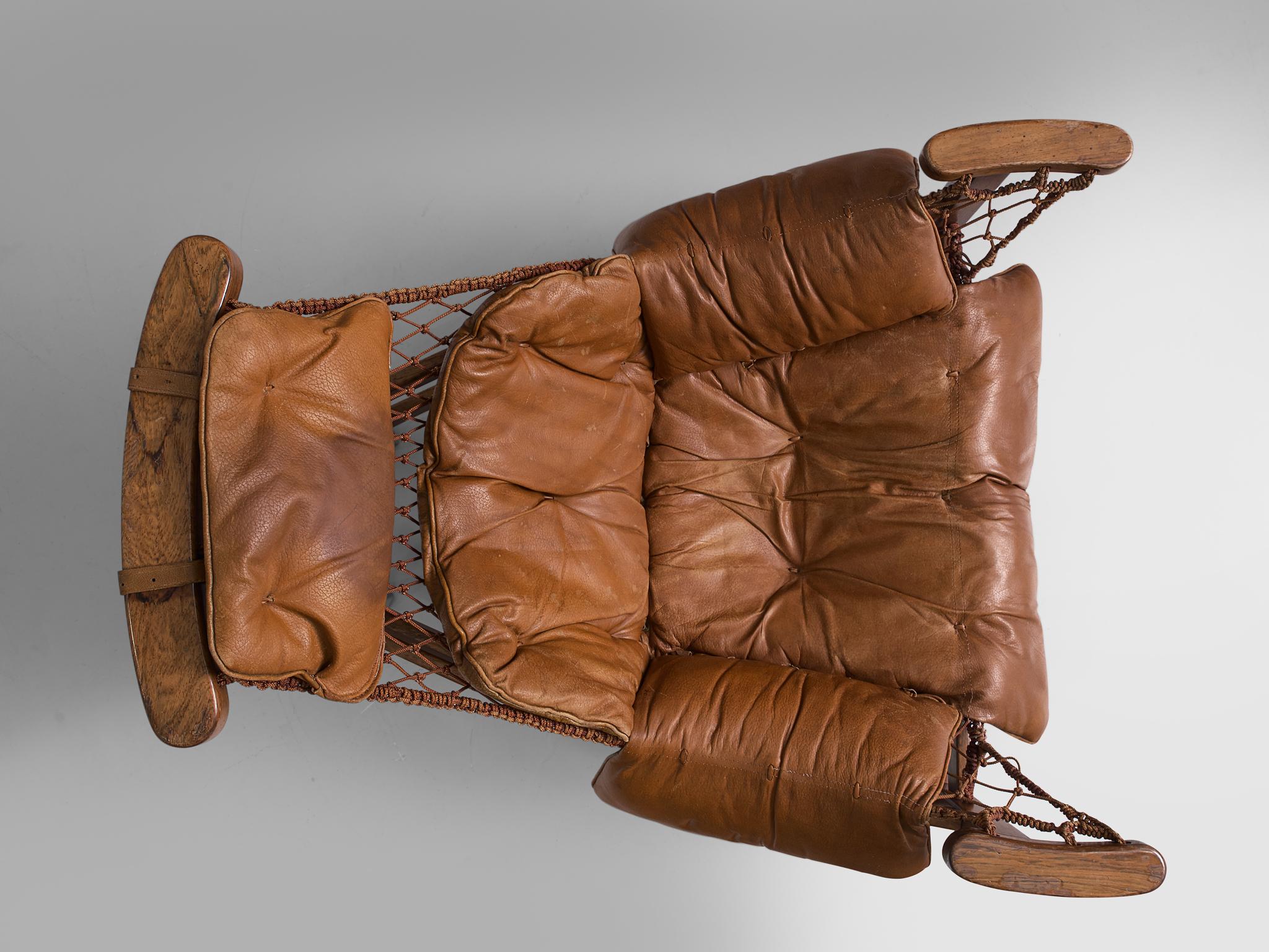 Jean Gillon Patinated 'Jangada' Lounge Chair in Cognac Leather 1