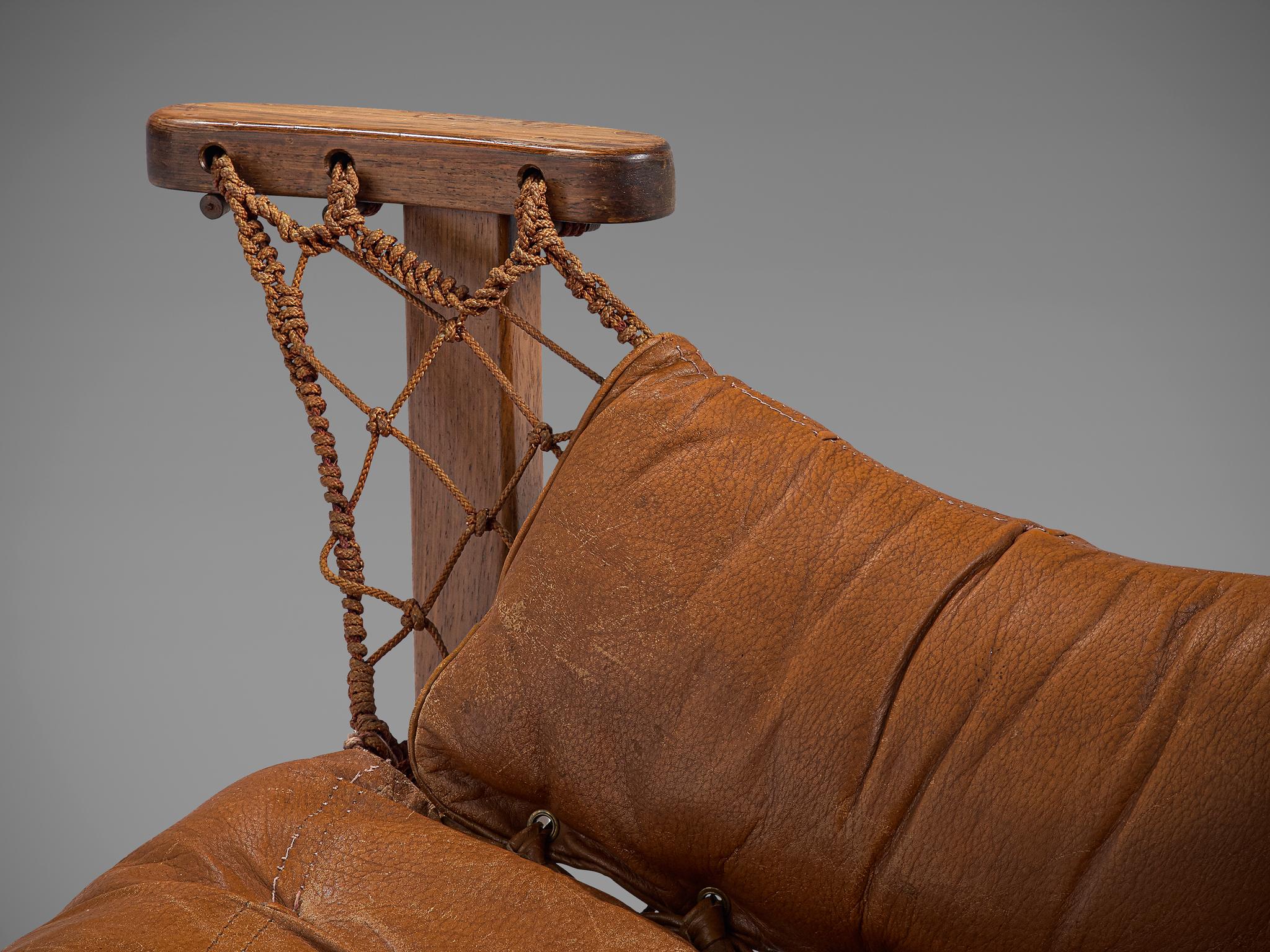 Jean Gillon Patinated 'Jangada' Lounge Chair in Cognac Leather In Good Condition In Waalwijk, NL