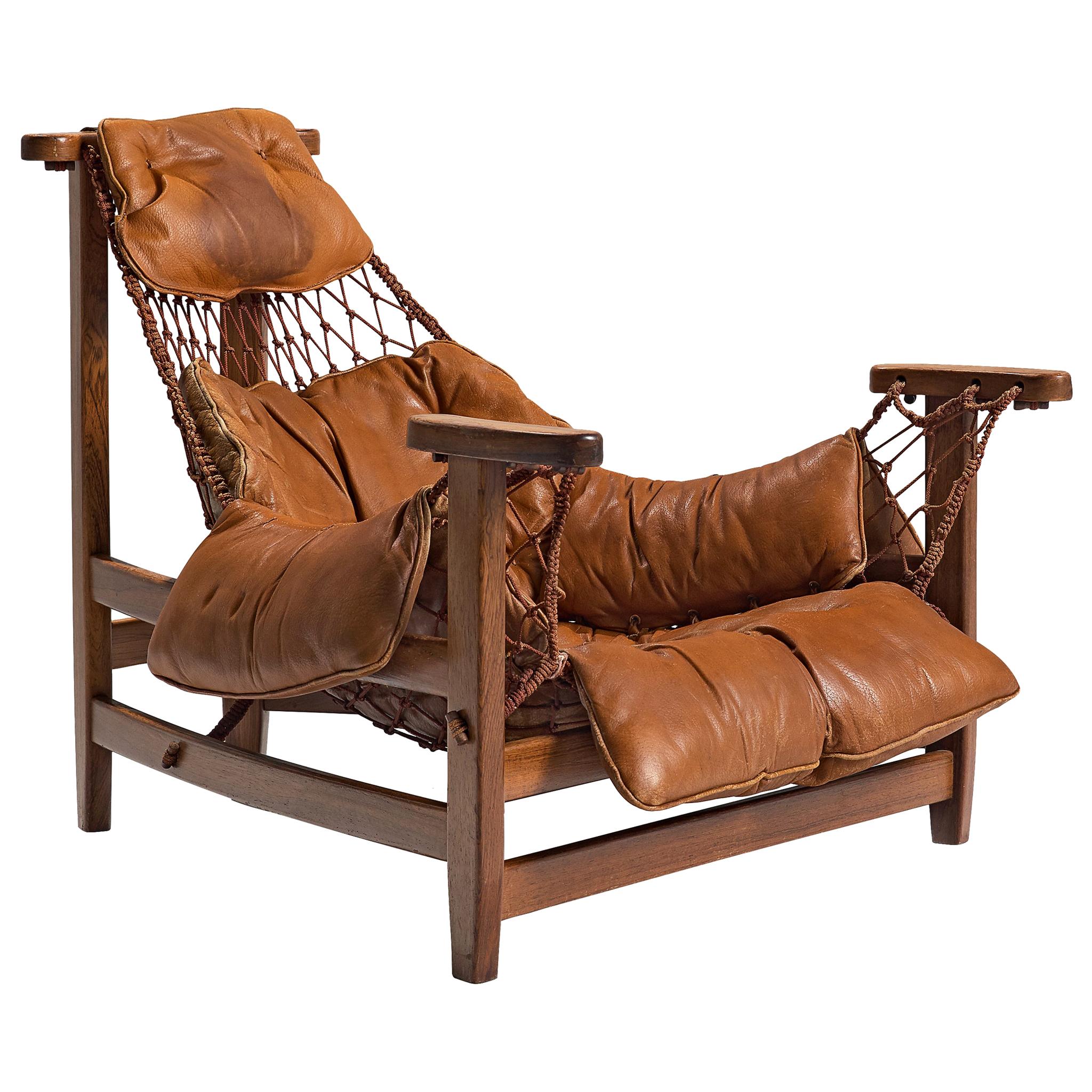 Jean Gillon Patinated 'Jangada' Lounge Chair in Cognac Leather