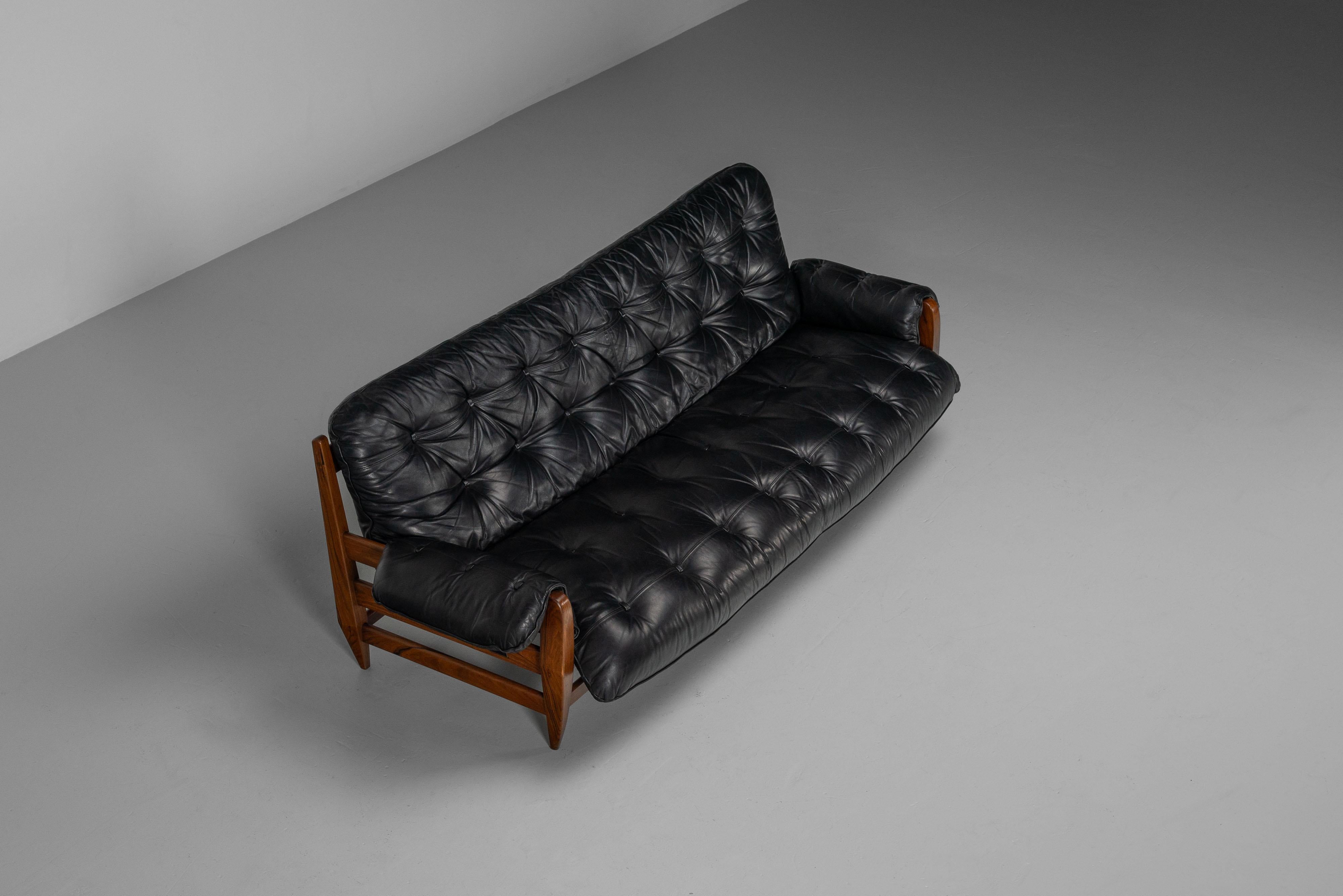Leather Jean Gillon Rodeio sofa Italma Woodart Brazil 1965 For Sale